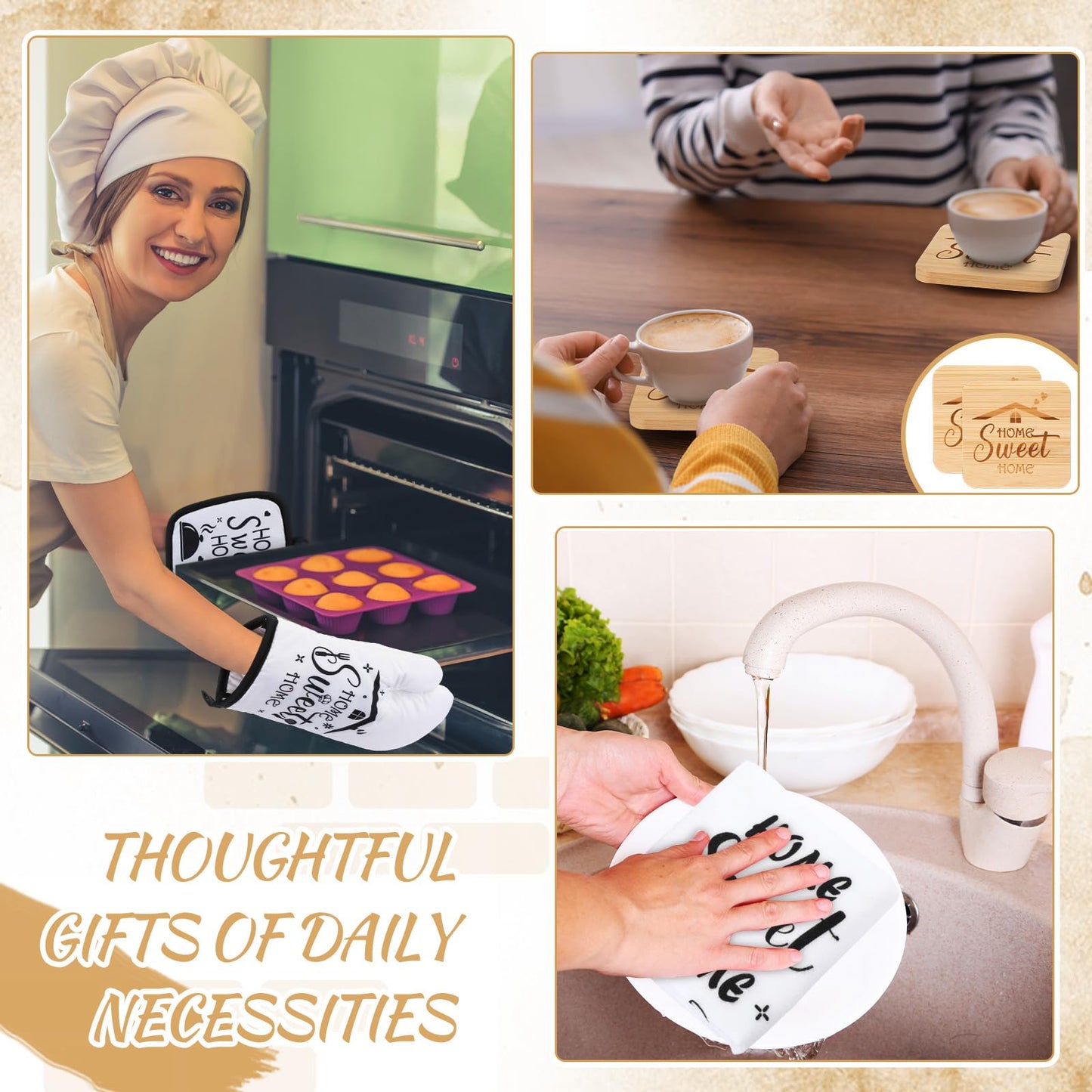 Patelai 17 Pcs House Warming Gifts New Home, Housewarming Gift Basket for New Homeowner Sweet Couples Home Supplies Include Apron Bamboo Spoons Cutting Board Gloves Cards with Black Present Box