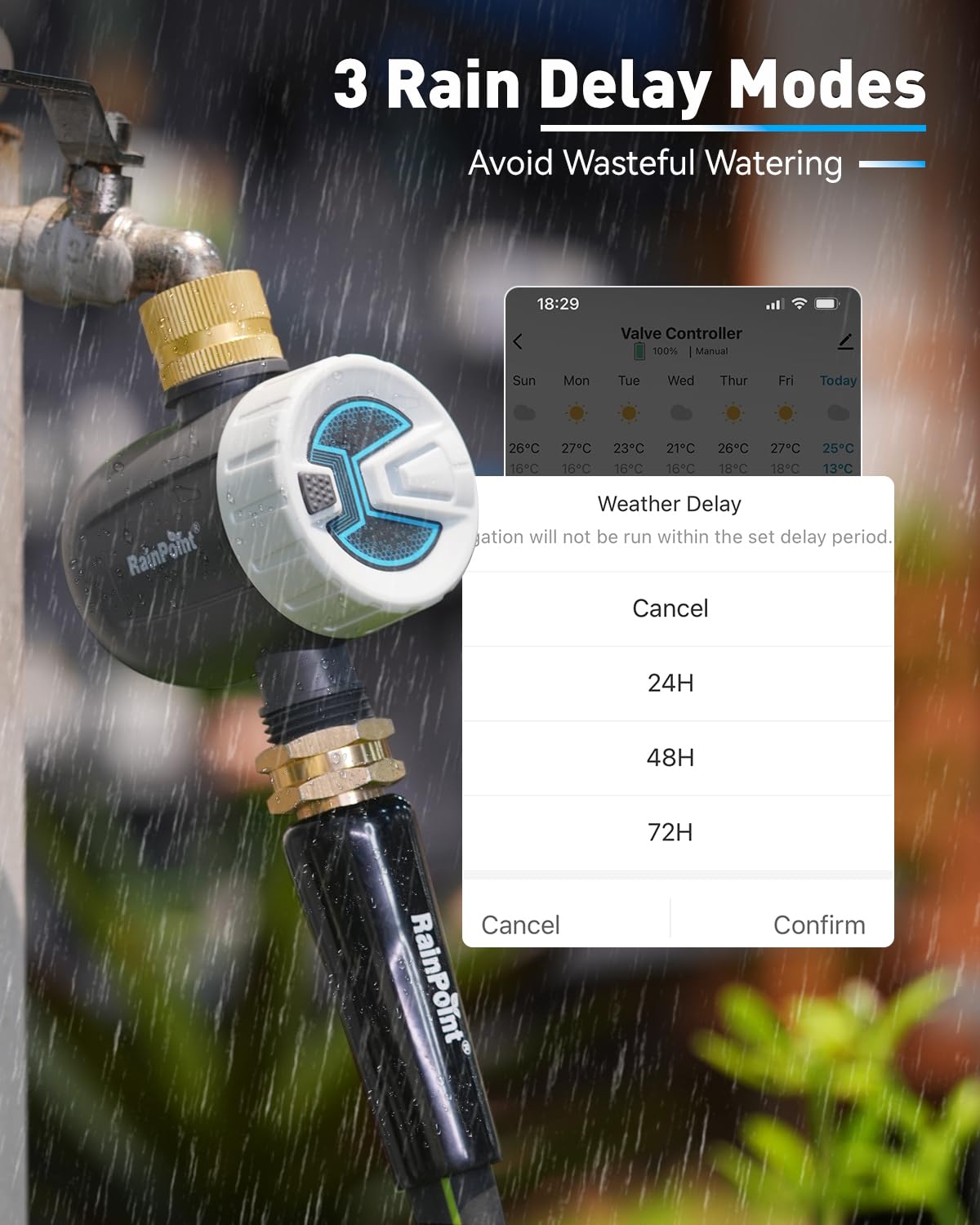 RAINPOINT WiFi Water Timer, Sprinkler Timer for Garden Hose, Smart Automatic Irrigation System with Brass Inlet for Yard, Lawn, APP Remote Control via 2.4Ghz WiFi and Bluetooth