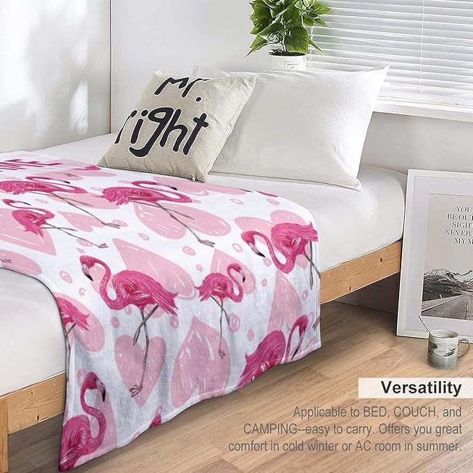 Custom Flamingo Blanket Gifts - 30 x 40 Inches Cute Flamingo Throw - Light Pink Soft Furry Plush Blankets for Chair