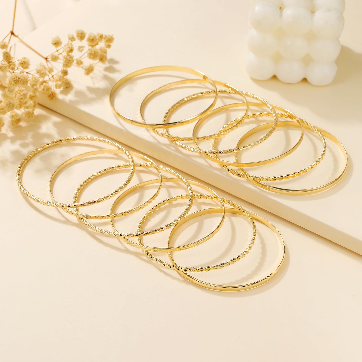 AYWFCBF Gold Bangles Bracelets for Women, 12Pcs Gold Plated Stackable Bracelets Multi Layer Textured Gold Bracelets Set Jewelry for Women
