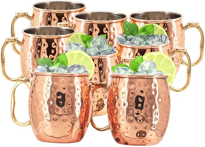 Moscow Mule Mugs Set of 24| Food Safe | High Grade Stainless Steel Mugs with Pure Copper Plating | Brass Handles with Thumb Rest |19 OZ | Large Size