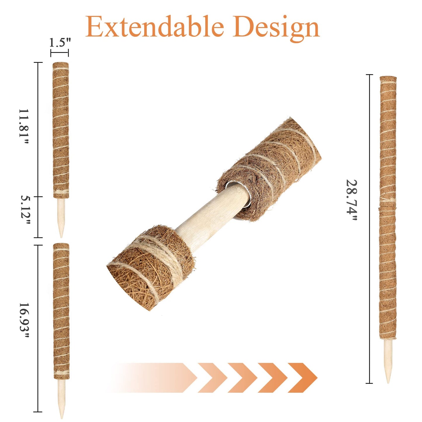 【2 Pack】 JJGoo Moss Pole, 2 Coco Coir Totem Poles Extending to 29 Inches, Plant Support Stick for Indoor Plants Climbing Plants Monstera, Sphagnum, Pothos