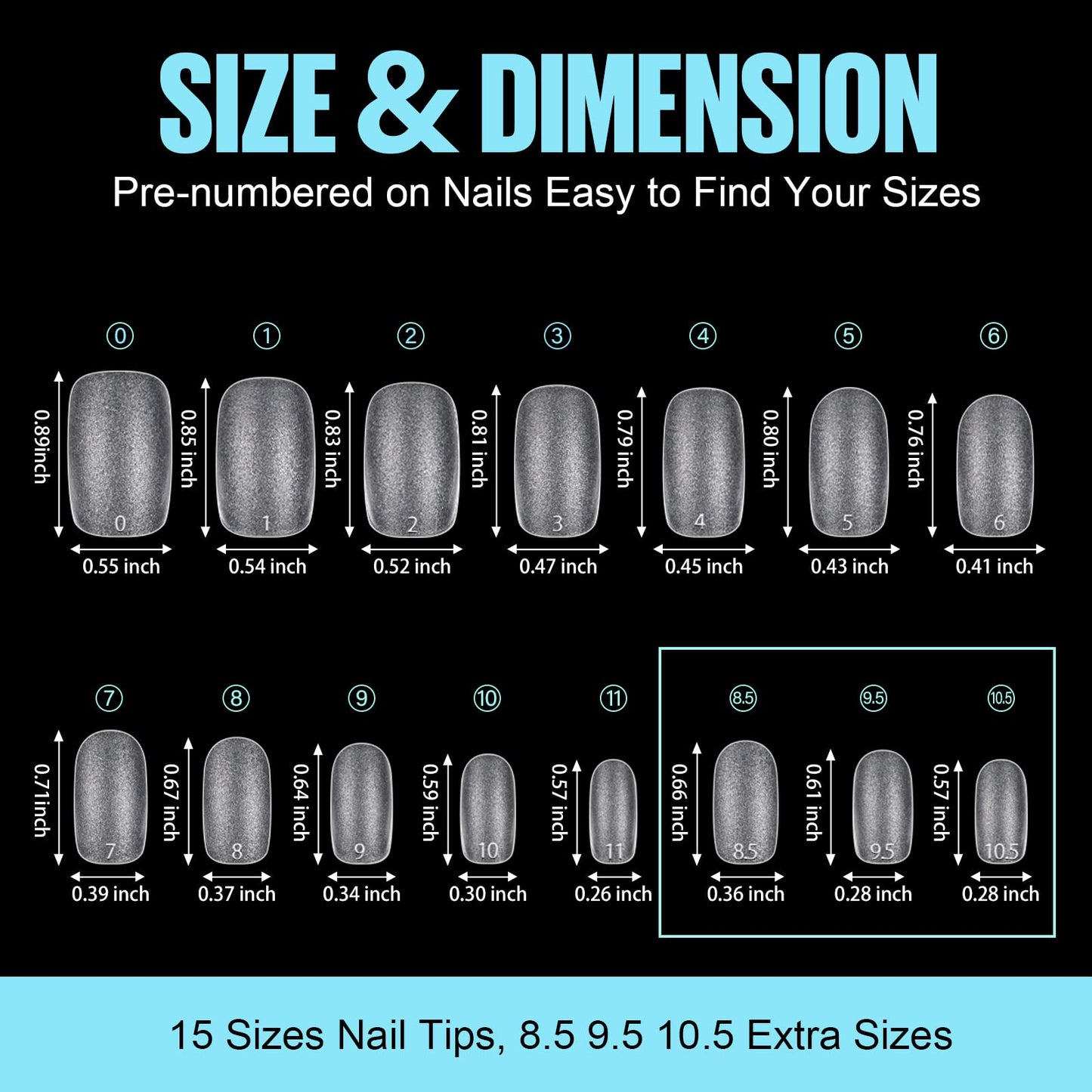 TOMICCA Oval Nail Tips - 15 Size Full Matte Gel Tips, 360PCS Pre-shaped No Need Nail Files and Base Coat Full Cover Nail Tips for Nail Extensions