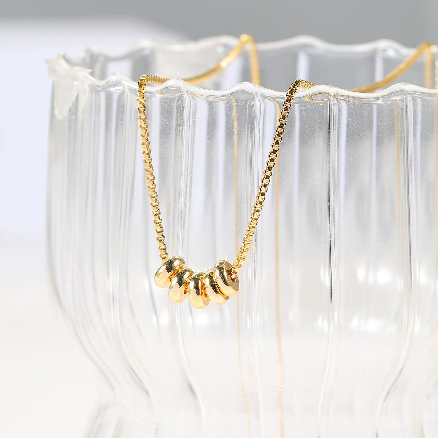 GUOKE Flat Bead Necklace - 14K Gold Plated Dainty Gold Necklace Simple Jewelry for Women