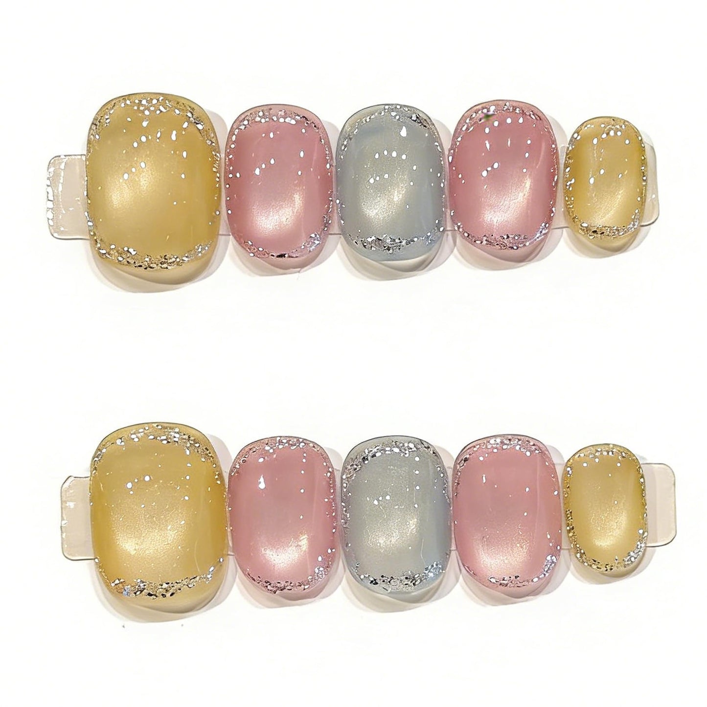 Handmade Press On Nails Short Square Three Colors Paired With Glitter Nail Art Reusable Wedding Prom And Festival Gift Handmade Acrylic Press On Nails Aacrylic Nail (S)