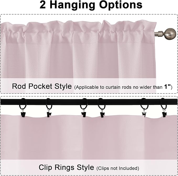 Chyhomenyc Bennet Blush Pink Valance for Windows, Faux Linen Slub Textured Semi Sheer Small Window Kitchen Valance Curtain, Rod Pocket Cafe Valance for Bathroom Laundry Basement, 30Wx14L inch, 2 Piece
