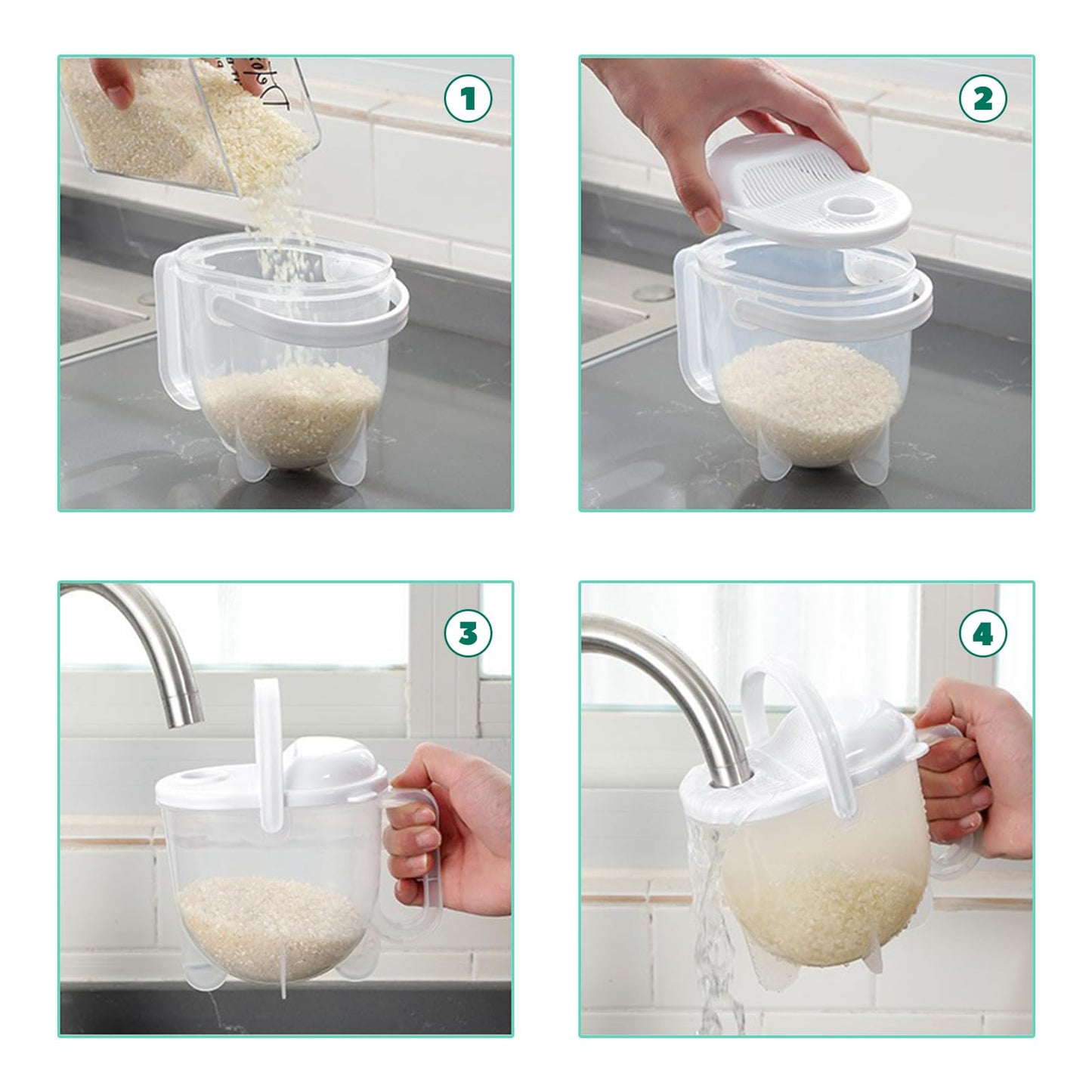 Rice Washer Strainer Bowl with Top Drainer, Microporous Small Colander Washing Bowl Rice Cleaner Strainer Colander for Washing Rice, Multigrain, Beans & Small Grain Food