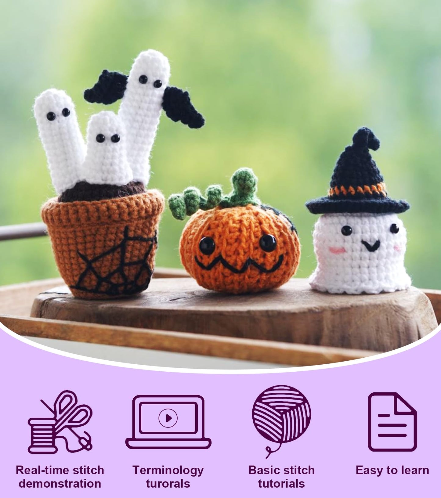 Spearlcable Crochet Starter Kit, Crochet Kit for Beginners with Step-by-Step Video Tutorials, DIY Knitting Kit Halloween Pumpkin Decor for Adults with Gift Box (Halloween Decor Set)