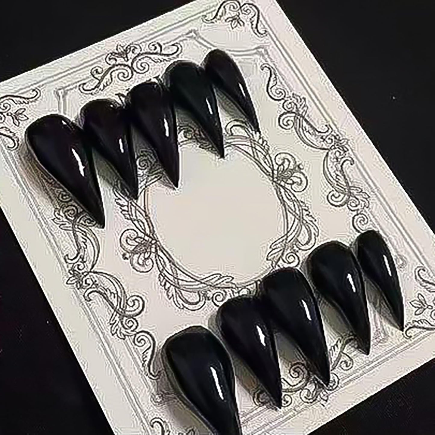 Luxury Press on Nails Medium Stiletto Handmade Eagle Claw Unique Reusable ABS Material Fake Nails Dragon Cat Claw False Nails with Designs Black Glossy Glue on Nail Curved Thick Acrylic Nail(M)