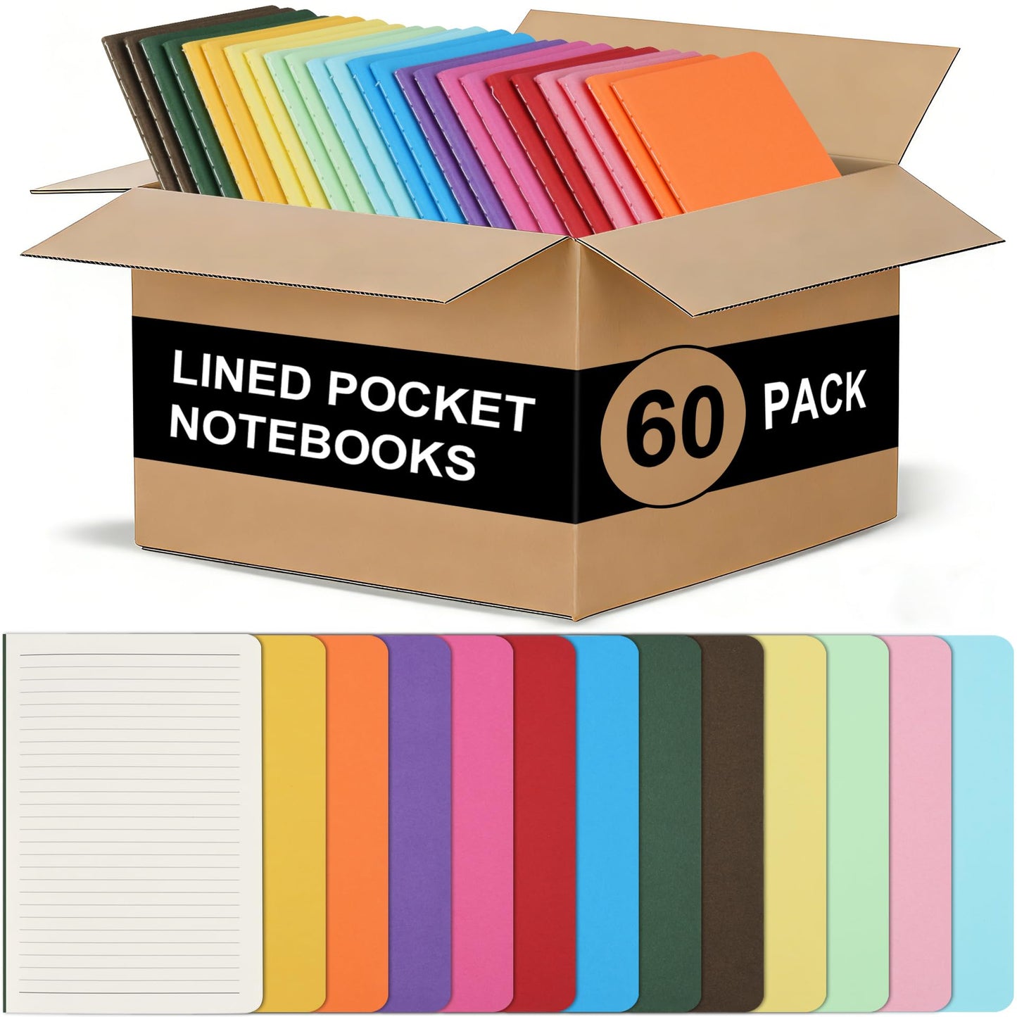 ZCZN 60 Pack Mini Pocket Notebooks Bulk, 3.5 X 5.5 Inches Mini Journals, 30 Sheets/60 Pages, Colorful Cover Notepads for Writing, Planing, Work, Memo (60, Lined)