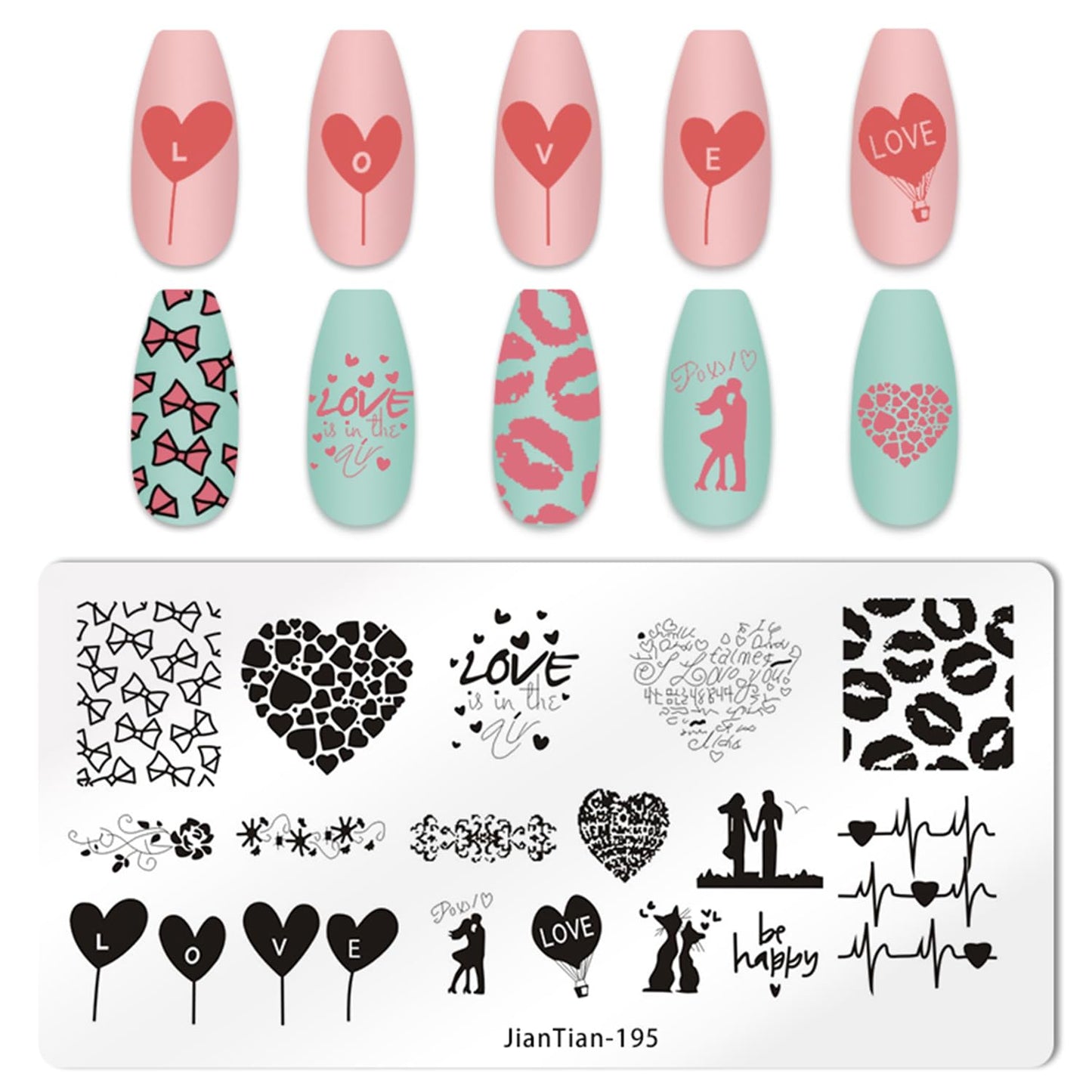 DANNEASY 6 Pieces Heart Nail Stamping Plate for Valentine's Day Nail Stamps Stencils Nail Art Stamping Kit Plates for Nails Design Manicure Template Tools Acrylic Nail Accessories