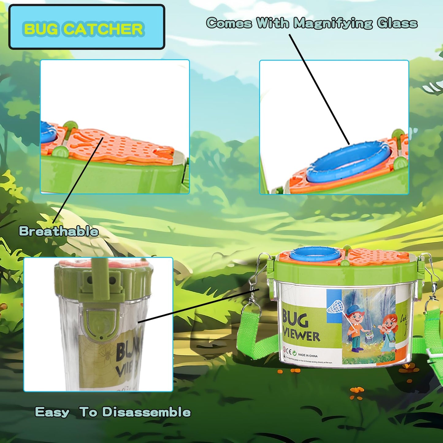 GIFTRRTOY Bug Catcher for Kids - Outdoor Insect Catching Kit with Butterfly Net, Bug Box, and Storage Bag - Non-Toxic Educational Toys for Nature Exploration, for Boys & Girls Ages 3-12