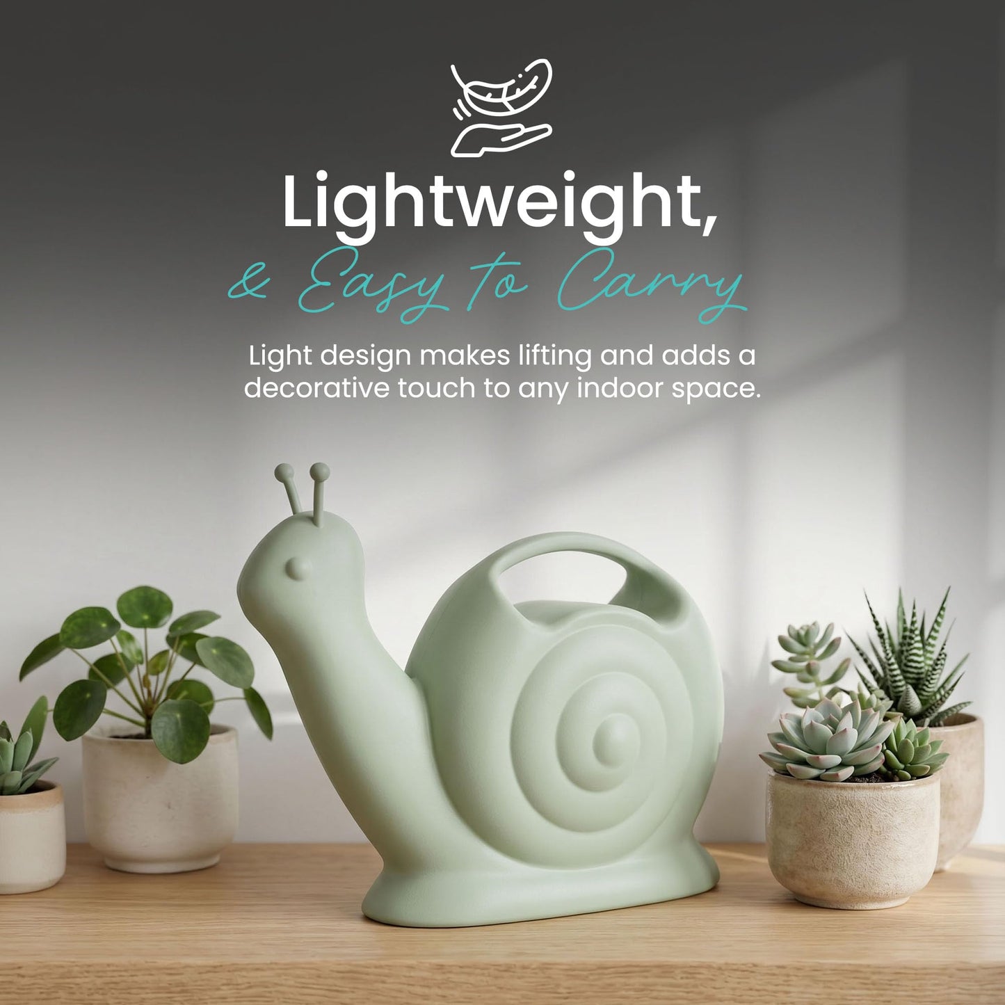 Union Products Snail Watering Can with Built-in Handle, 1.8L Capacity, Light Green - Ideal for Houseplants, Herbs, and Small Garden Beds