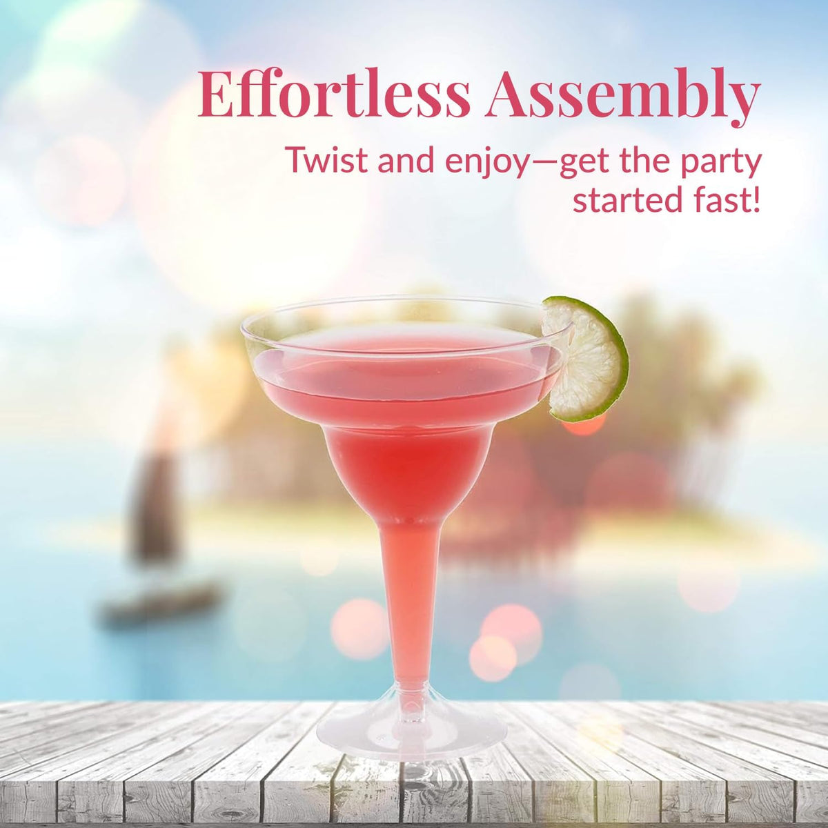 Prestee 50 Clear Plastic Margarita Glasses, 12oz - Heavy Duty Margarita Glasses Disposable for Cinco de Mayo Party Decorations, Taco Party, Plastic Cocktail Cups