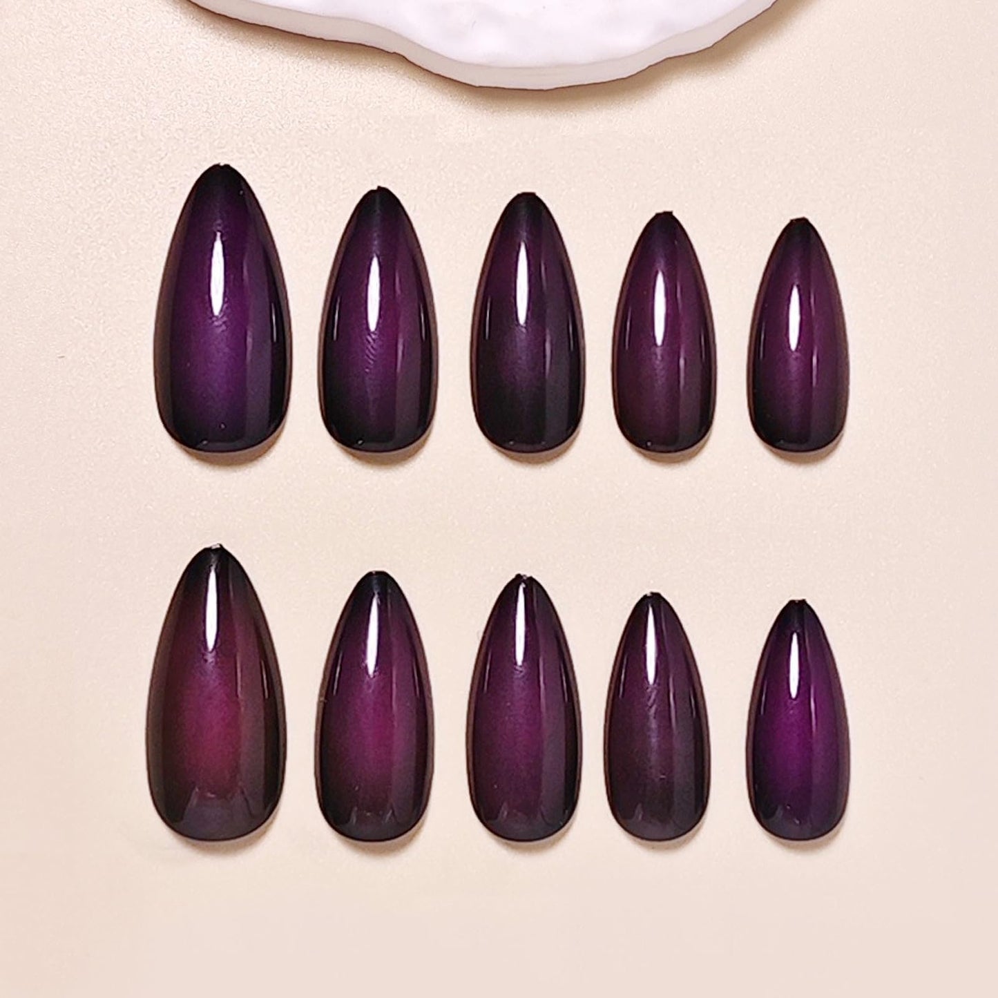 MISUD Press on Nails - Medium Almond Fake Nails with Goth Purple Black, Acrylic Gothic Design 24 pcs