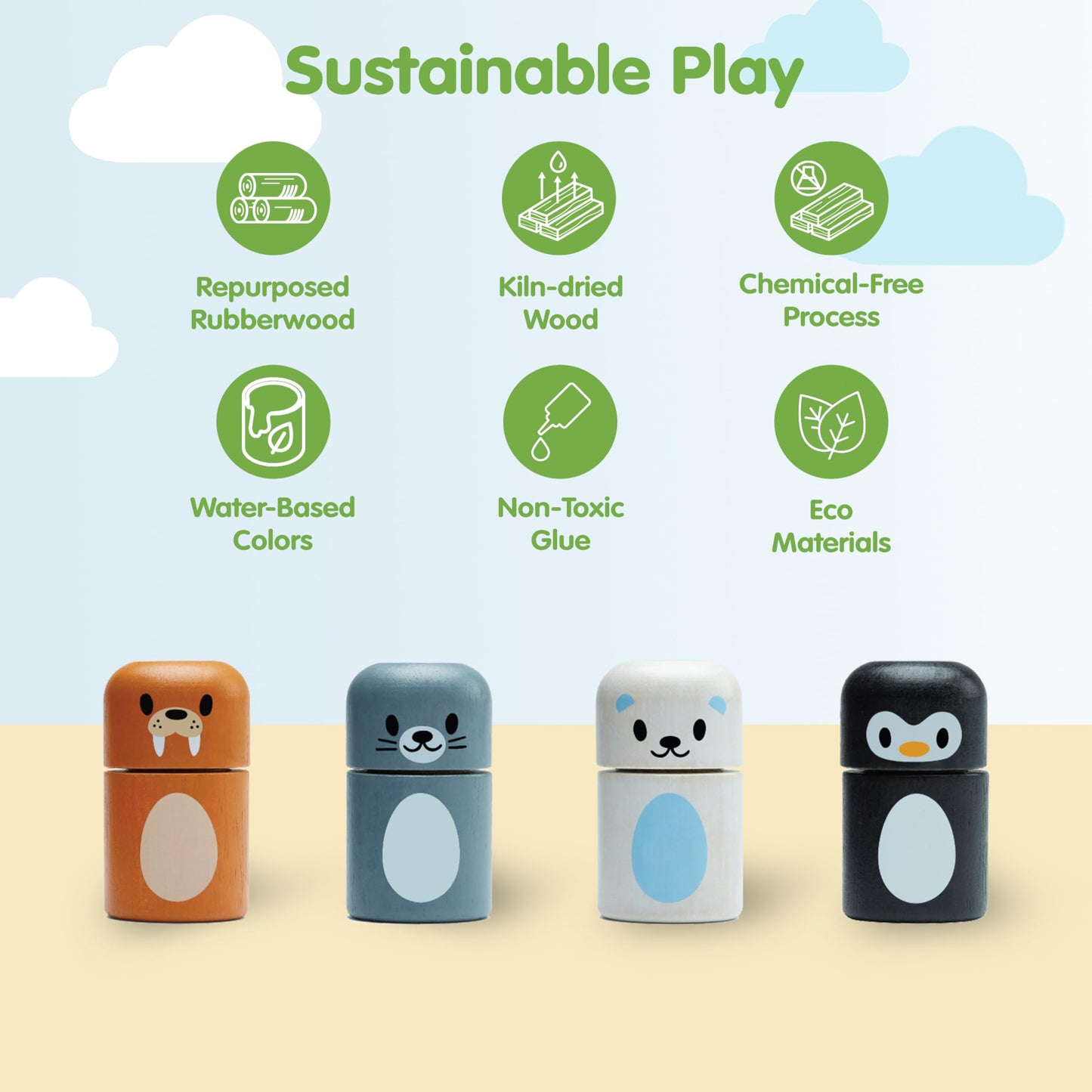 PlanToys® Arctic Animal Matching Wooden Montessori Learning Toy | Educational Matching Game for Memory, Sorting and Visual Skills | Eco Friendly Fine Motor and Early Cognitive Activity