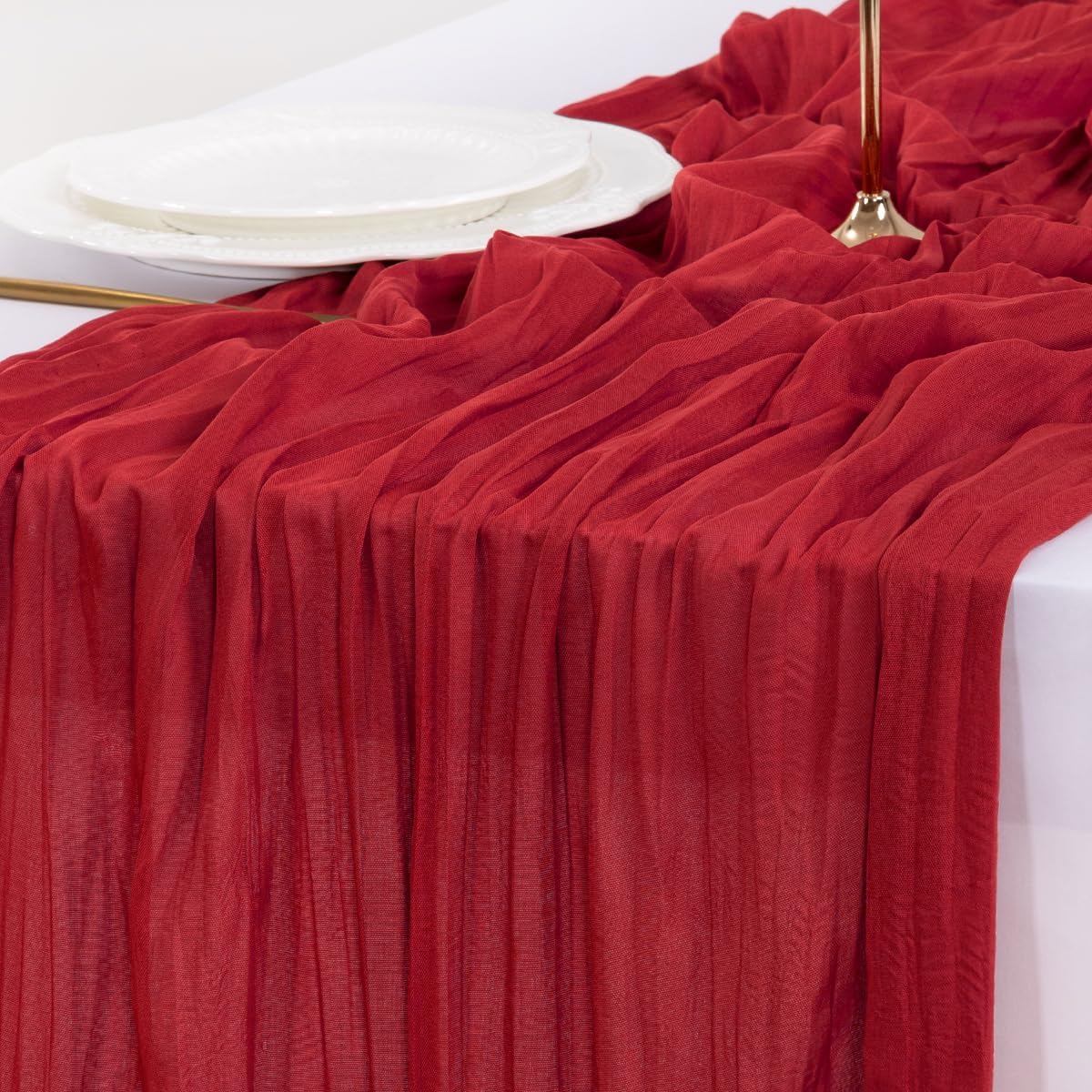 Socomi 10pcs Red Cheesecloth Table Runner Boho Rustic Gauze 120 inch 10FT Cheese Cloth Runner for Wedding Party Baby Shower Birthday Home Decor Holiday Decorations