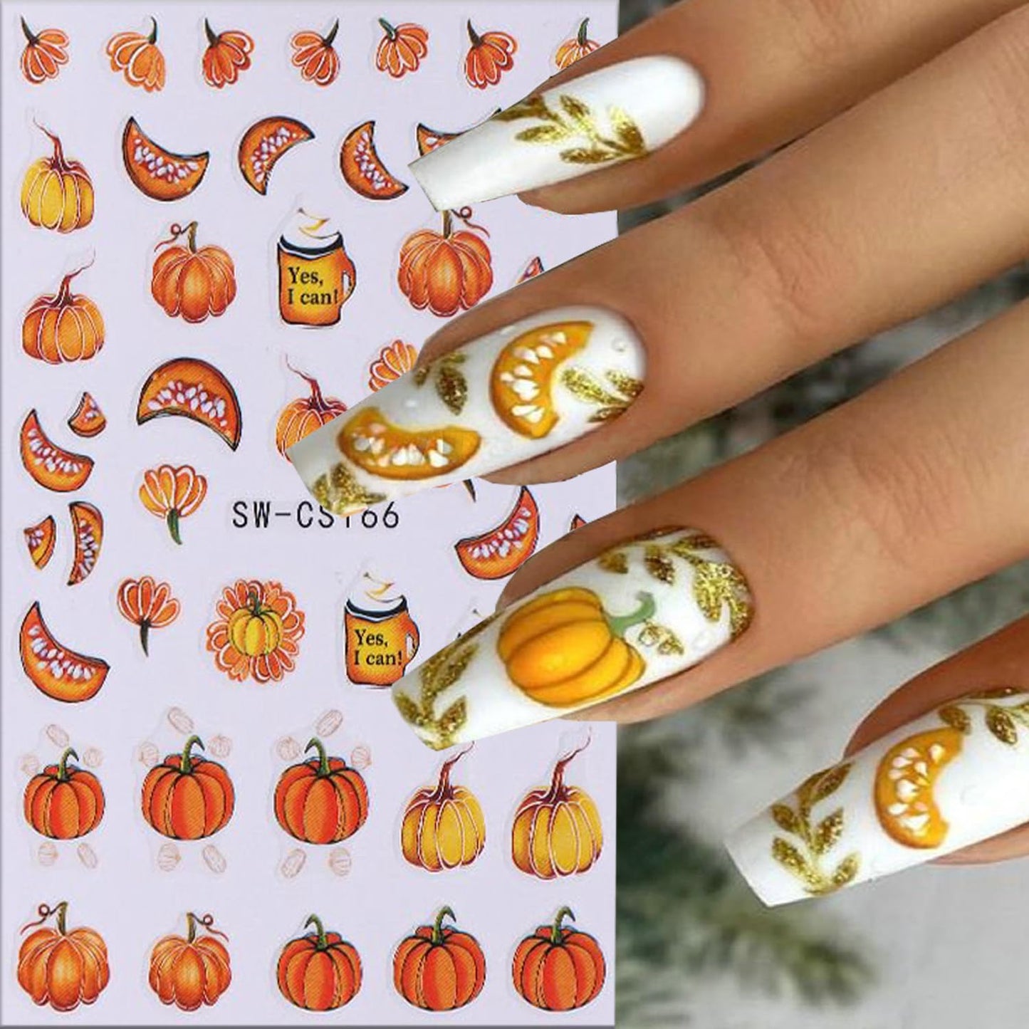 6 Sheets Thanksgiving Nail Art Stickers 3D Self -Adhesive Fall Maple Leaf Nail Decals Holographic Flower Pumpkin Nail Stickers Autumn Thanksgiving Nail Staickers Decoration for Women DIY Manicure