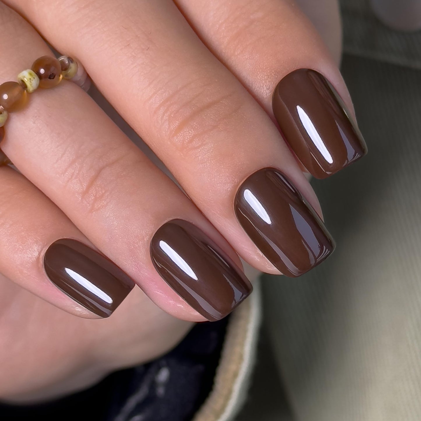 Curvlife Short Square Press On Nails – 30PCS Full Cover False Natural Fit Soft Gel Fake Brown Nails Tips, Easy to Apply at Home Glue On False Nails Kit