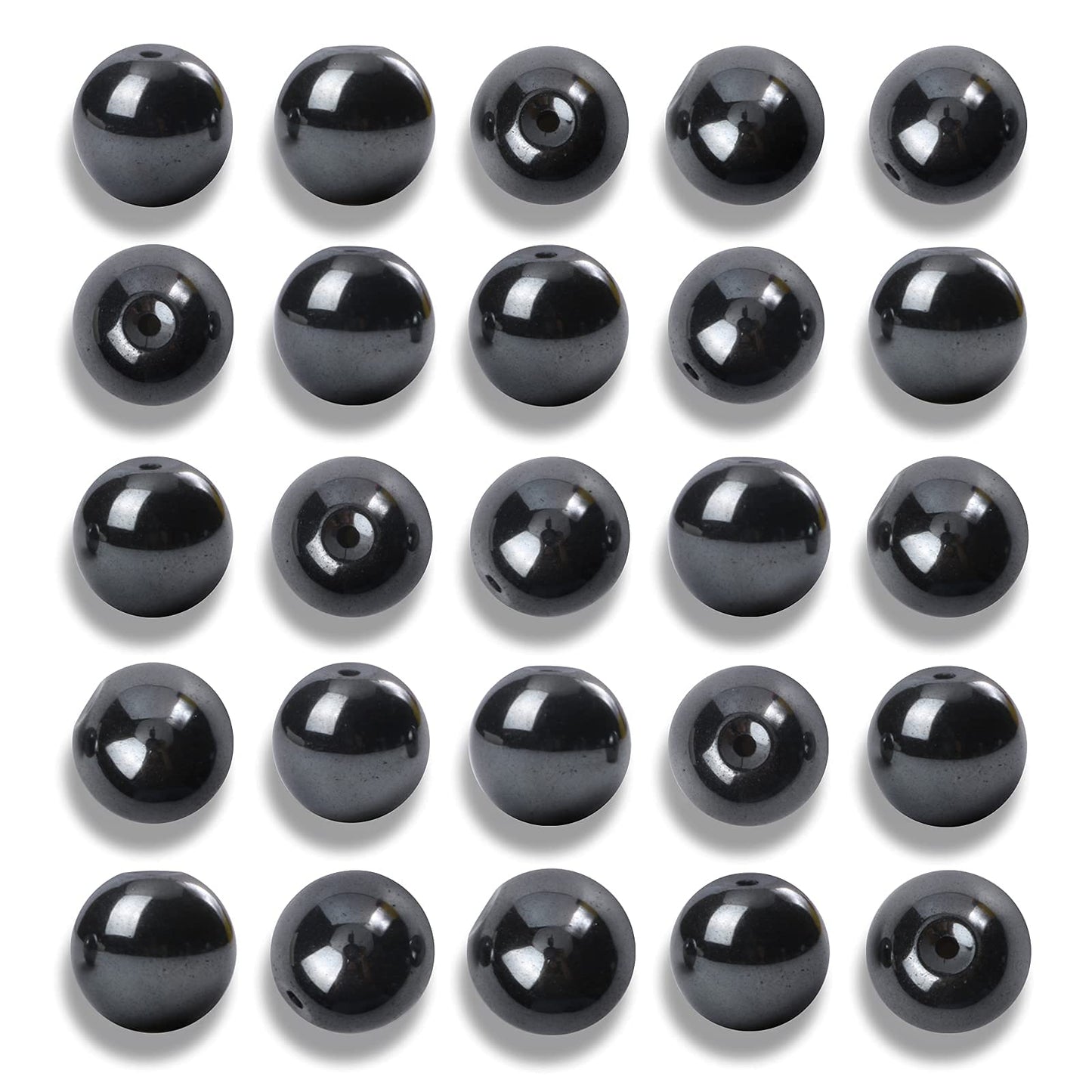 NITOPUPU 100Pcs 8mm Natural Smooth Black Hematite Beads Round Loose Stone Beads for Jewerly Making with Crystal Stretch Cord
