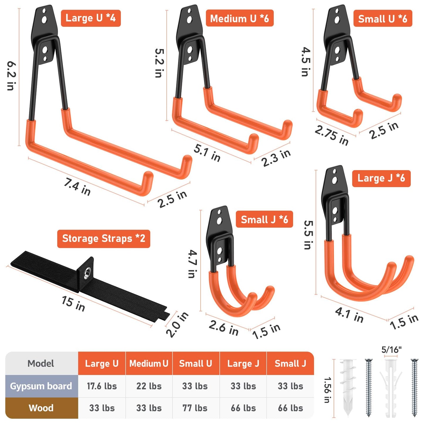 Cpais Garage Hooks with Anti-Slip Coating,Heavy Duty Wall Mount Storage Hooks for Hanging Bike,Hose,Ladder,Yard,Garden Tools (30 Pack Orange)
