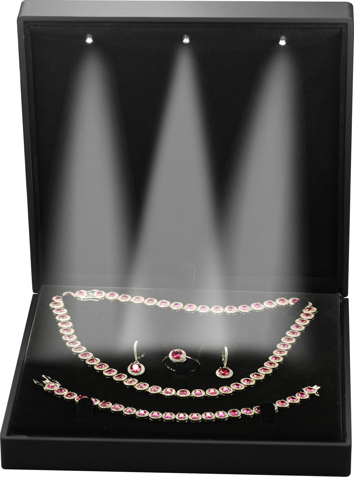 LED Black Extra Large Necklace Earring Ring Bracelet Set Jewelry Gift Box with Light for Wedding, Engagement..for Men Women
