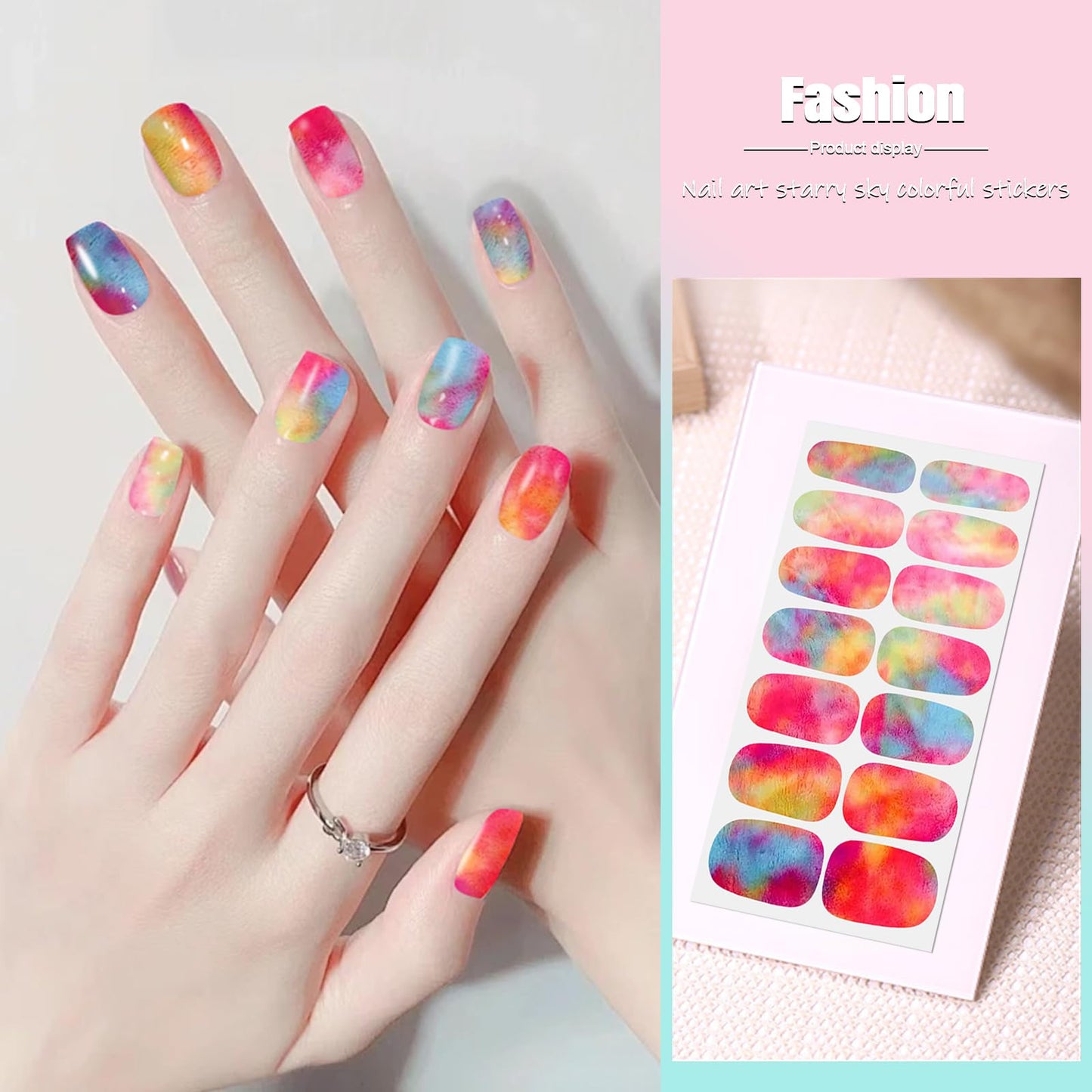 SILPECWEE Nail Polish Strips, 20 Sheets Rainbow Nail Polish Stickers Full Nail Wraps Self Adhesive Gel Nail Stickers Strips Fingernail Art Sticker Nails for Women with File