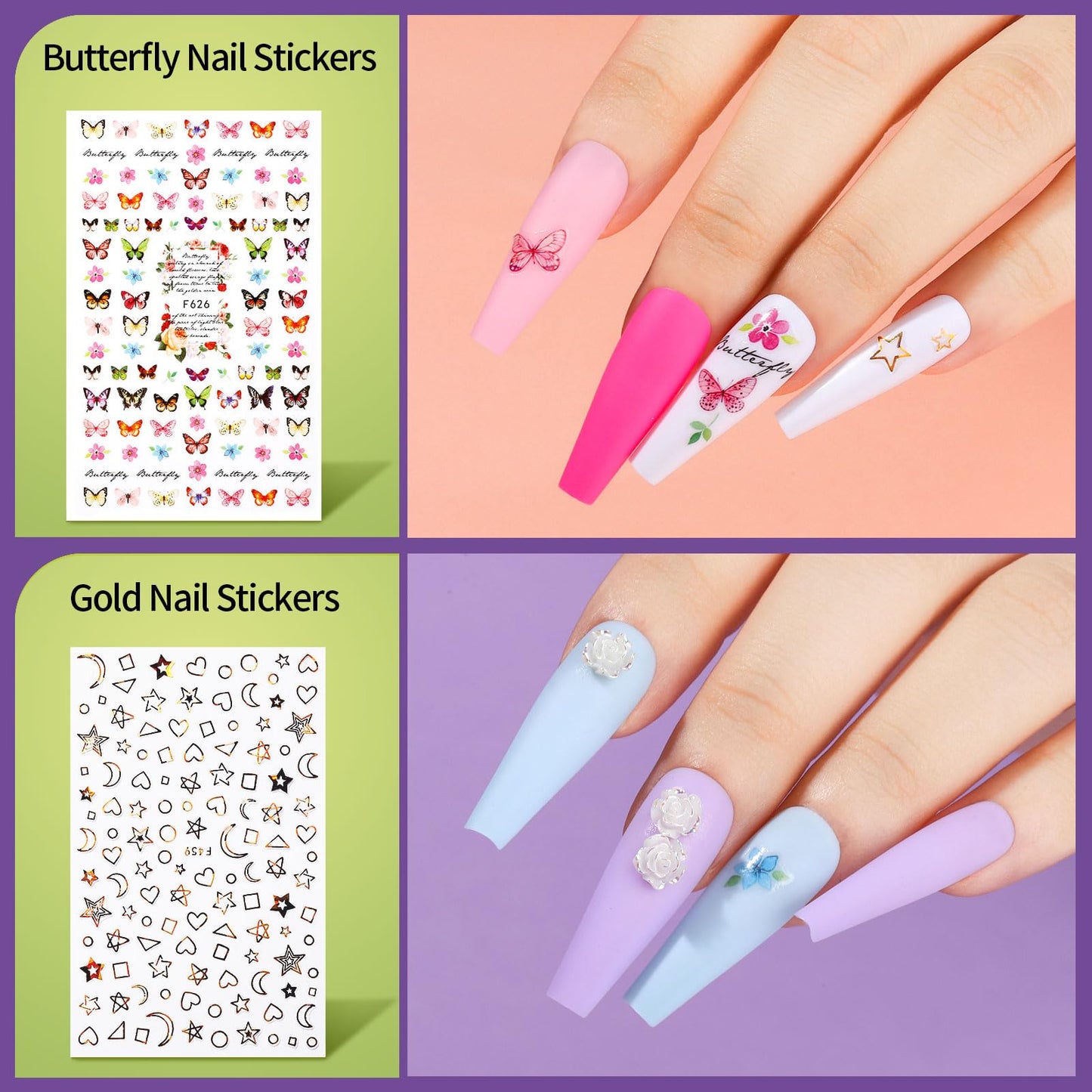 Teenitor Long Fake Nails Kit - 10 Colors Matte & Glossy, 4 Glitter Press On Nails