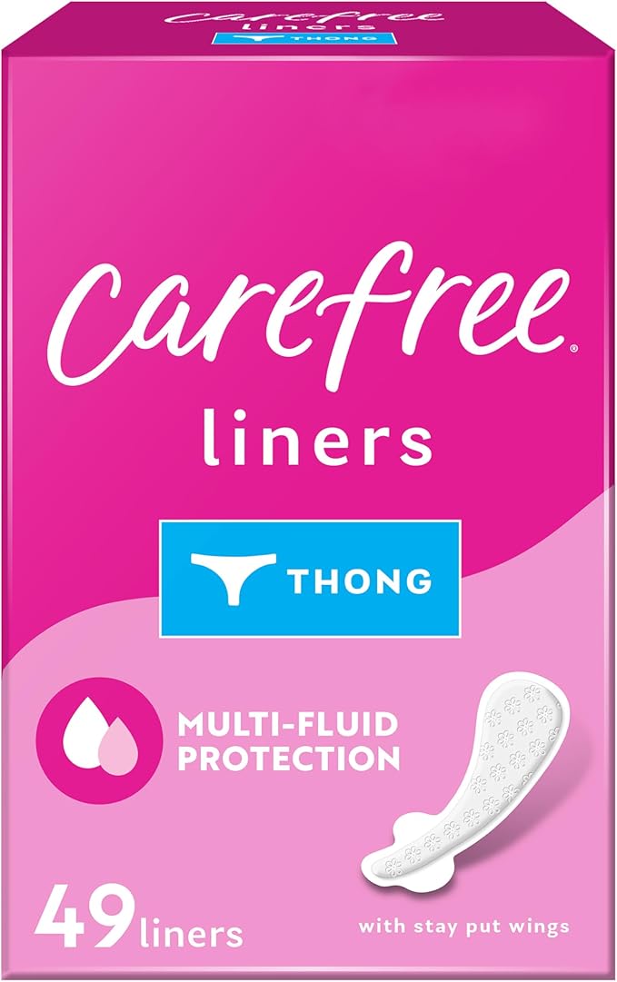 Carefree Panty Liners for Women, Thong Liners, Unwrapped, Unscented, 49ct | Pantiliners, Carefree Liners, Daily Liners for Women, Light Periods and Leaks | 49ct (Packaging May Vary)