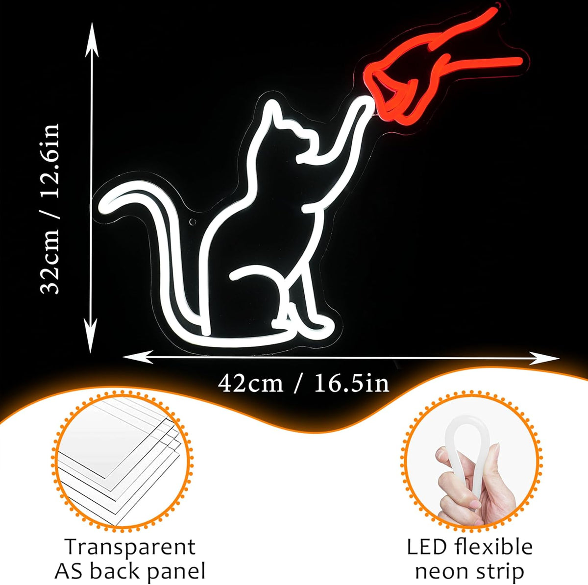 LISIGNVE Cat Handshake Neon Sign Human Beings and Animals Neon Light for Wall USB Light Up Sign Cat Led Sign for Pet Shop Bedroom School Museum Zoo (16.5”*12.6”)