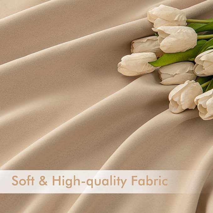 MIULEE Back Tab Beige Curtains 90 Inch Long 2 Panels Set for Living Room Bedroom Privacy, Cream Rod Pocket/Pinch Pleated Light Blocking Thermal Insulated Room Darkening Blackout Curtains, 52 x 90 Inch