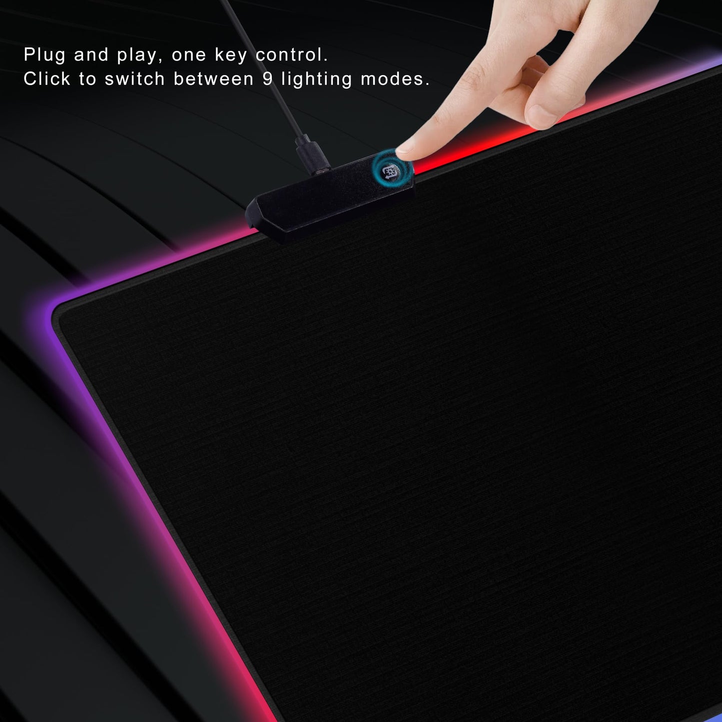 Cacoy 48" x 20" RGB Gaming Mouse Pad XXL, Large LED Mouse Mat with 9 Lights Modes, Lighting Up Desk Mat for Keyboard and Mouse, Extended Desk Pad Protector, Non-Slip Base Mousepad Accessories, Black