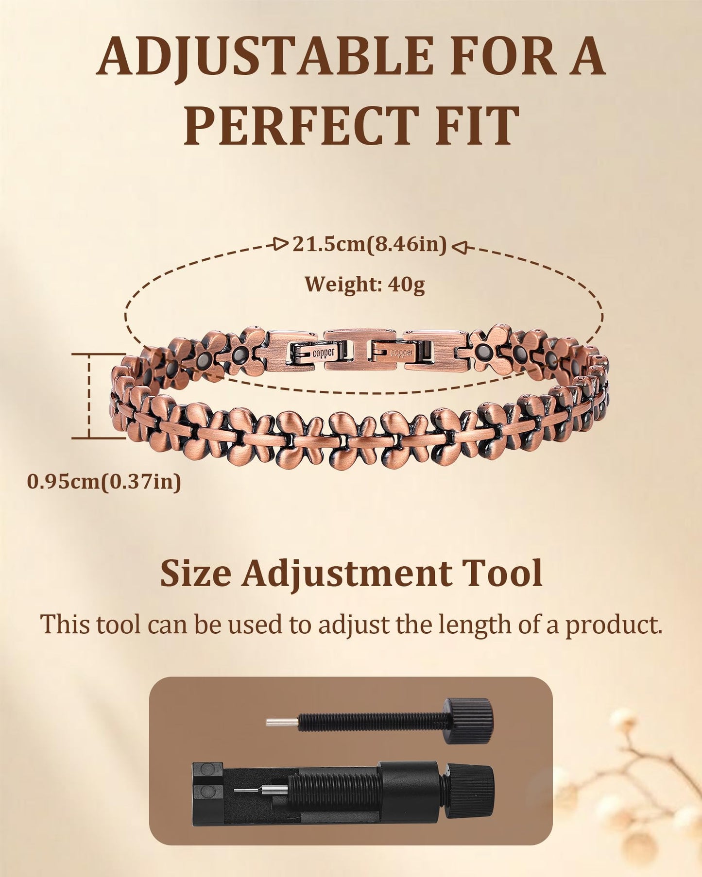 Fashtour Women's Copper Magnetic Bracelet, 3800 Gauss Magnets Butterfly Design, Adjustable Size with Extra Clasp for Daily Wear & Gifts