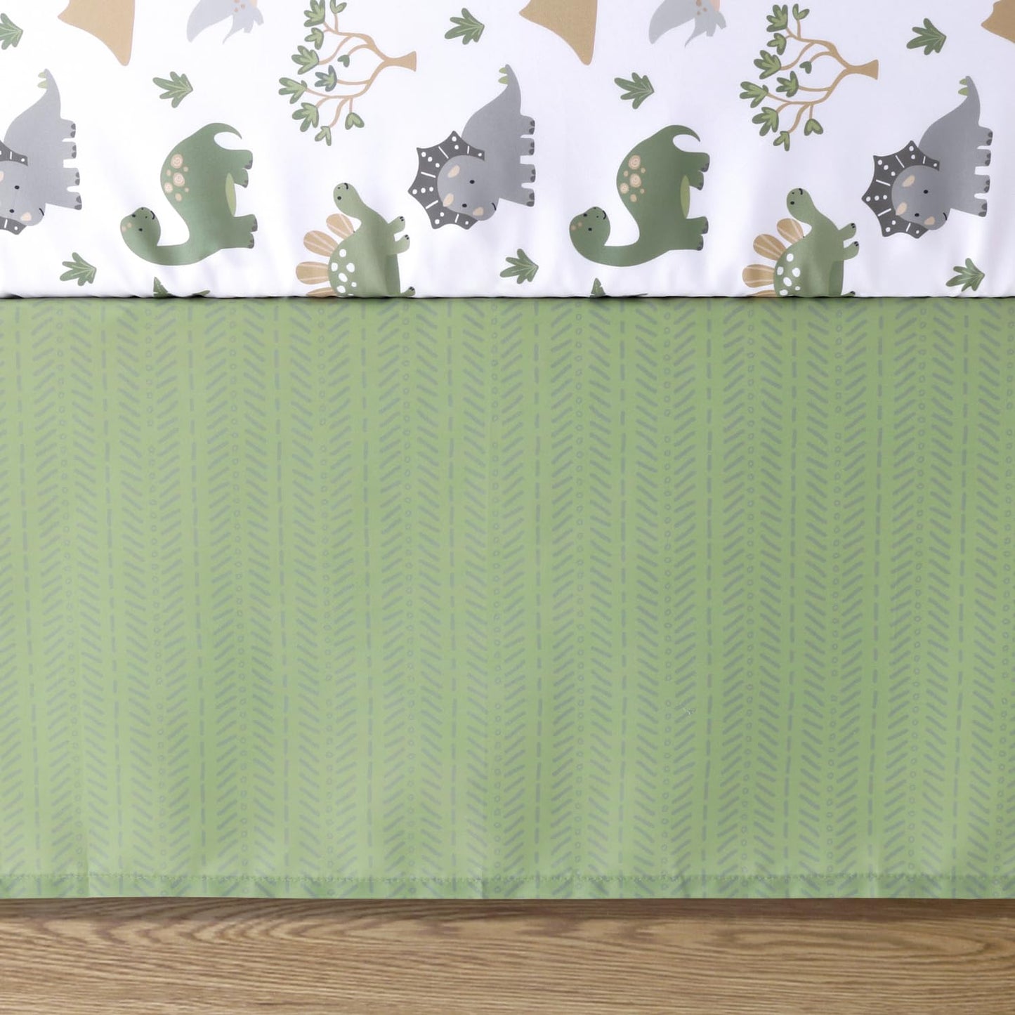 The Peanutshell 3 Piece Baby Crib Bedding Set for Boys - Newborn, Infant & Toddler Nursery Bed Set Decor with Fitted Crib Sheet, Dust Ruffle Comforter - Dinosaur Dreams
