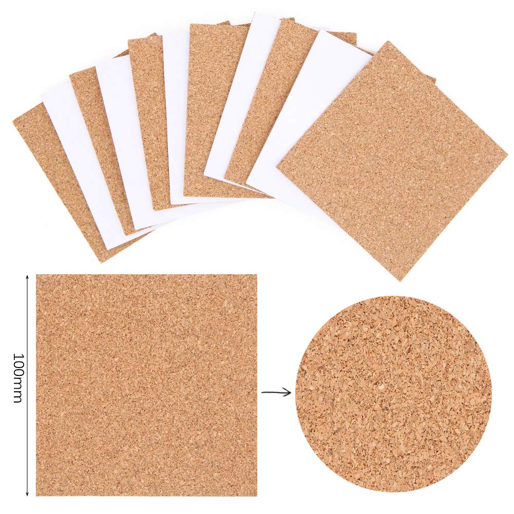 40 Pcs Square Self-Adhesive Cork Sheets,4"x 4" Cork Mats Backing Sheets Mini Wall Cork Tiles for Heat Resistant Coasters and DIY Crafts Supplies