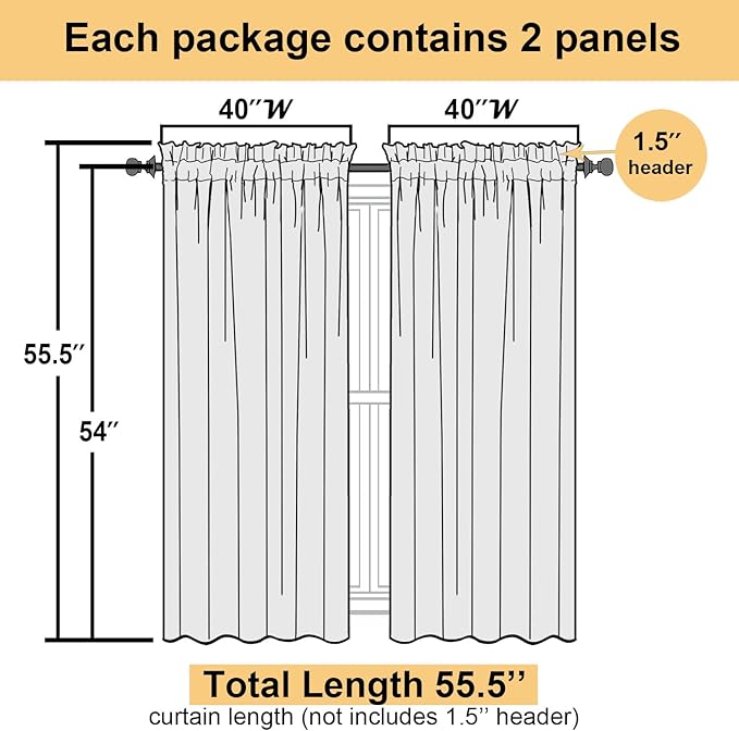 Lecloud Dusty Blue Sheer Curtains 54 Inch Length 2 Panels, Light Filtering Voile Curtain Drapes for Kitchen Bedroom Windows, Dual Rod Pocket Living Room Sheer Curtains, 40 W x 54 L Inches