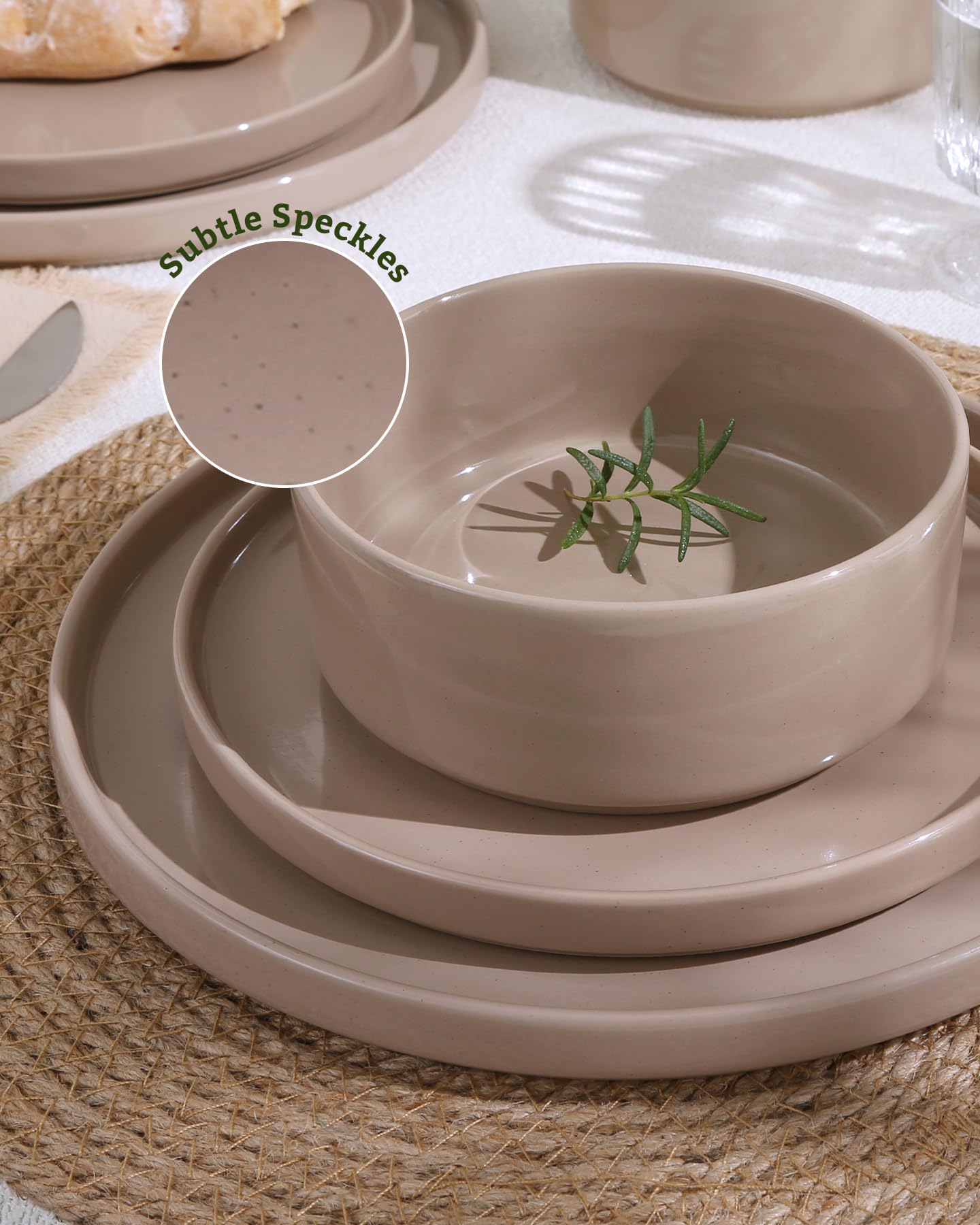 Famiware Nebula Plates and Bowls Set, 12 Pieces Dinnerware Sets, Dishes Set for 4, Cinnamon Brown