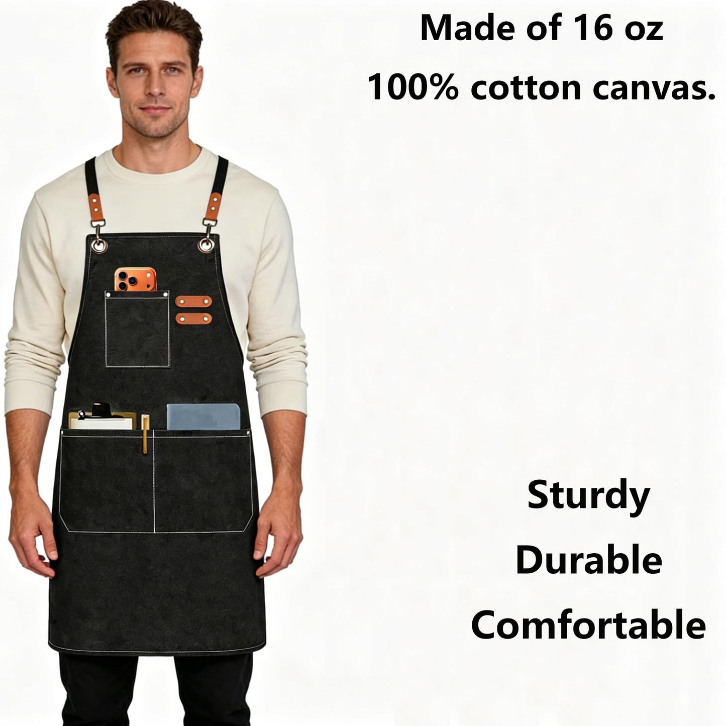 AFUN Chef Aprons for Men Women with Oversized Pockets, 16-Ounce Cotton Canvas Cross Back Heavy Duty Work Apron (Black)