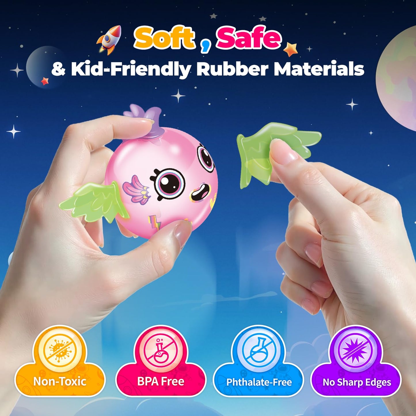 PINSHILE DIY Space Magic Balloon Craft Kit, Sticker Decorated Balloons Toy for Kids, Rocket Air Pump Fun with Balloon Monster Pals, DIY Creative Activity, Birthday Gifts for Girls Boys Ages 3+