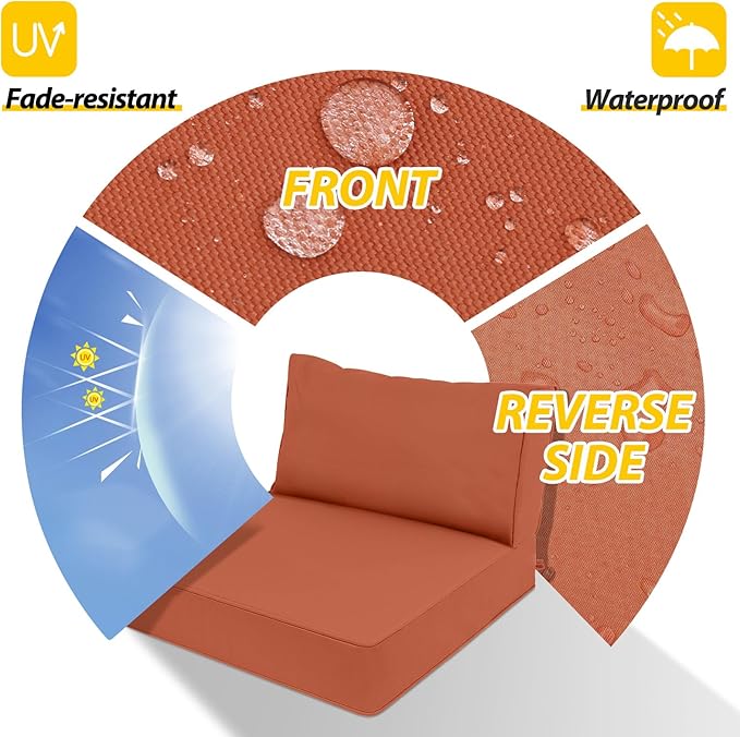 AAAAAcessories Outdoor Deep Seat Cushions, Waterproof, Fade-Resistant Patio Furniture Replacement Cushions, 25.5" x 25.5" x 5" + 25.5" x 13.5", Set of 4, Rust