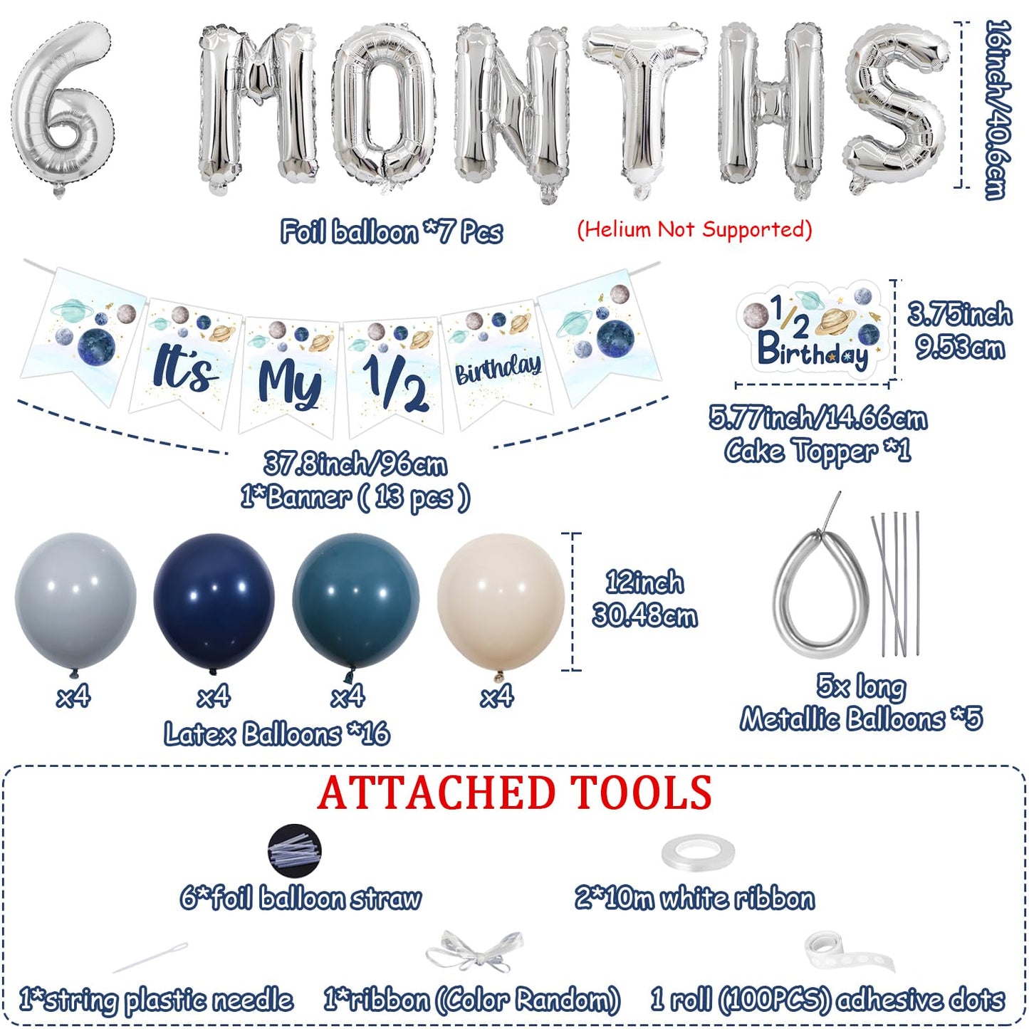 Half Way Around The Sun Birthday Decorations, Outer Space Theme It's My 1/2 Birthday Banner 1/2 Birthday Cake Topper 6 Month Balloons Kit for Astronaut Solar System Planet 1/2 Birthday Supplies