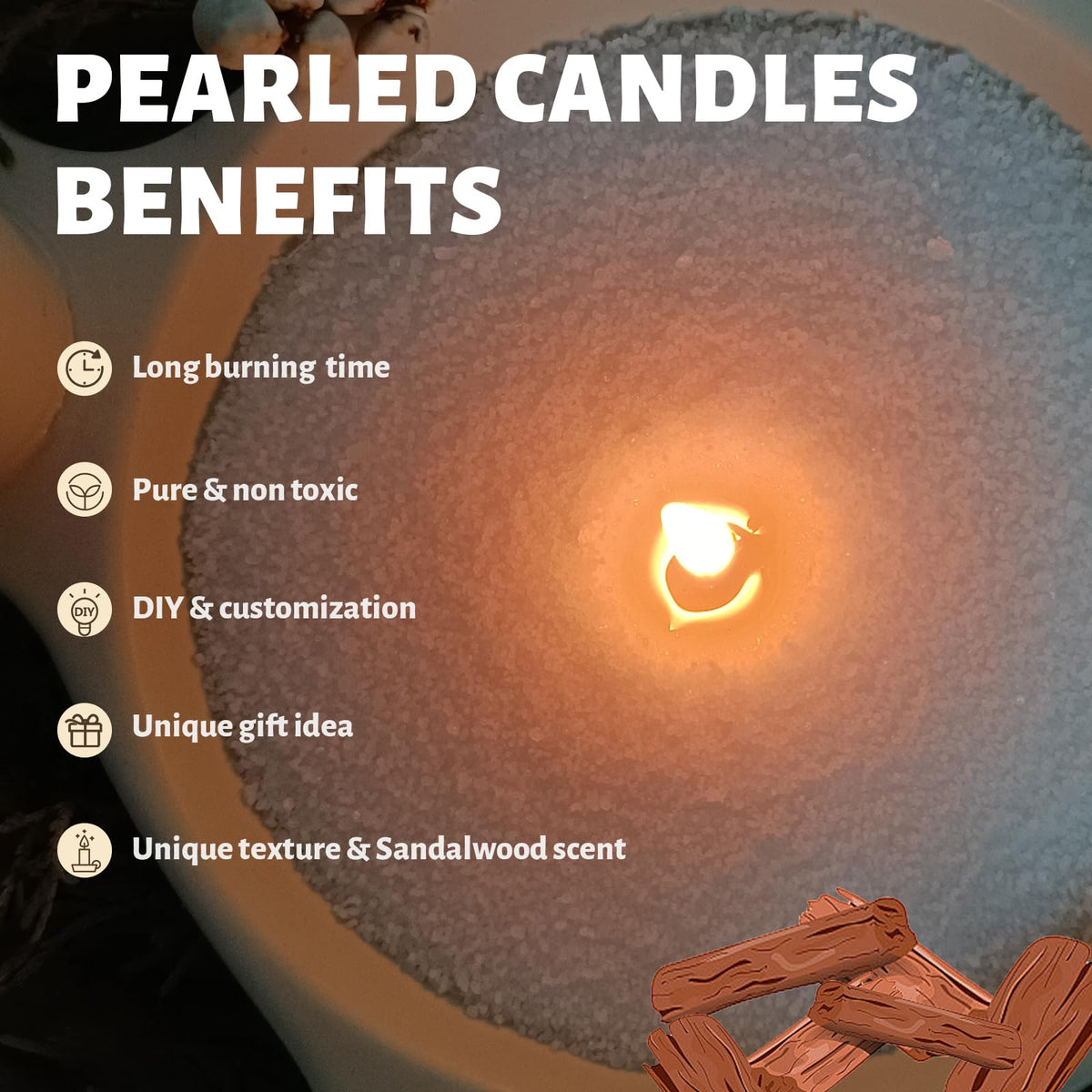 Sandalwood Scented White Pearled Candle 141oz Luxury Sand Candle Granulated Wax (141 Ounce)