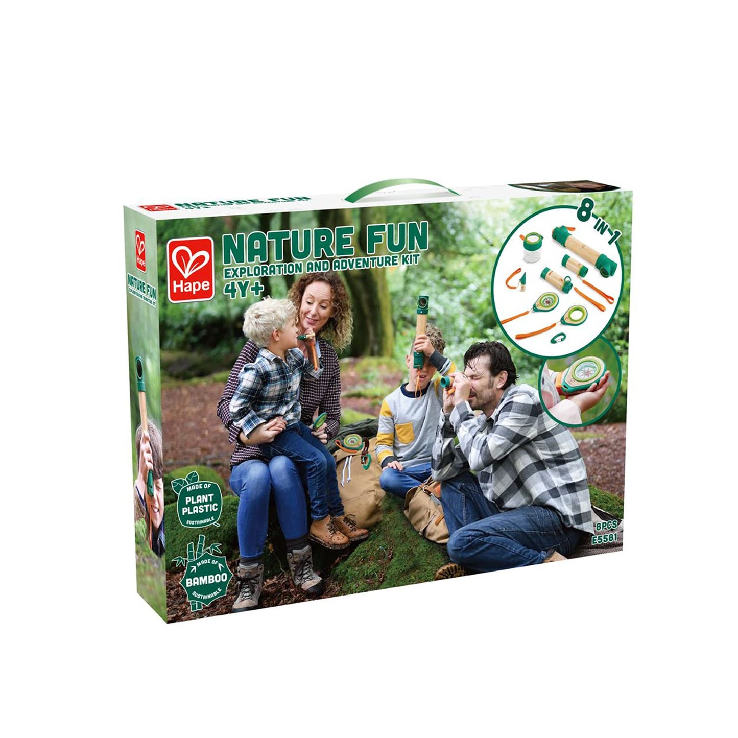Hape 8 in 1 Nature Fun Kids Bamboo Explorer Kit for Ages 4 Years & Up with Working Flashlight, Telescope, Compass, Periscope, and Specimen Jar