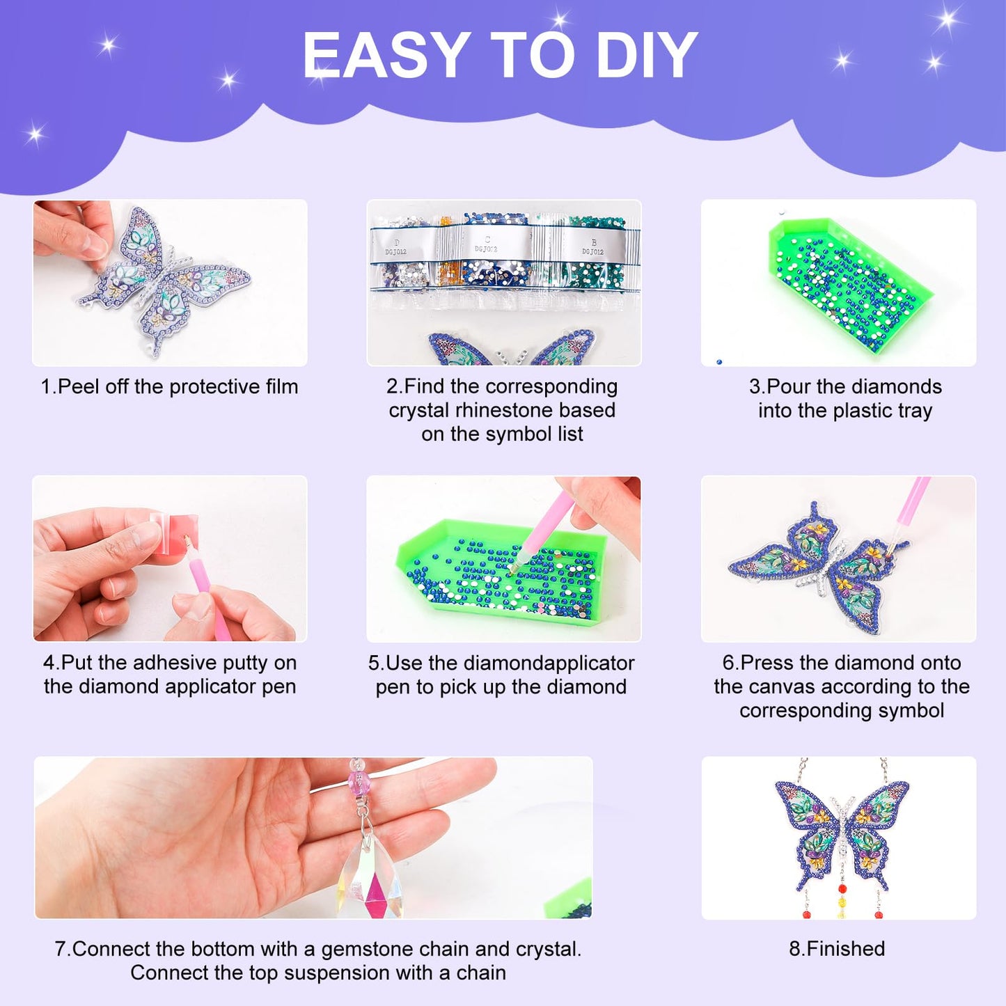 VibyTiby 5 pcs Diamond Art Kit, Suncatcher Craft, Complete DIY Kit with Crystals Pendants for Home Decor, Creative Gift for Crafters