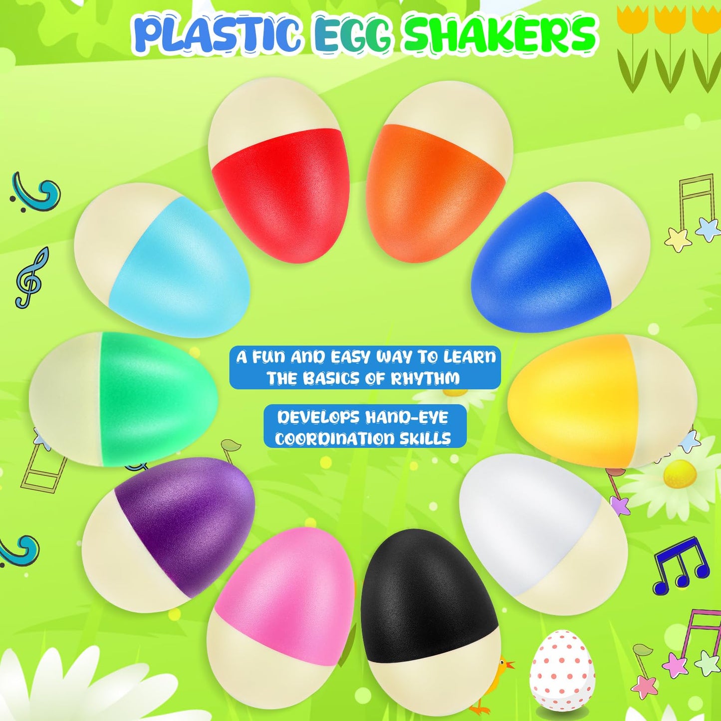 Yeshone 100 Pieces Egg Shakers Bulk Musical Instruments Percussion Maracas Egg for Kids Toys Plastic Shaker for Learning DIY Painting, Classroom Music, Rhythm(Splicing Color)