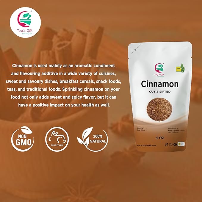 Crushed Cinnamon Bark 4 oz | Cinnamon Stick Pieces/Chips For Tea, Cooking | Rich Aroma and Great Flavour | Premium Grade Product by Yogi's Gift®