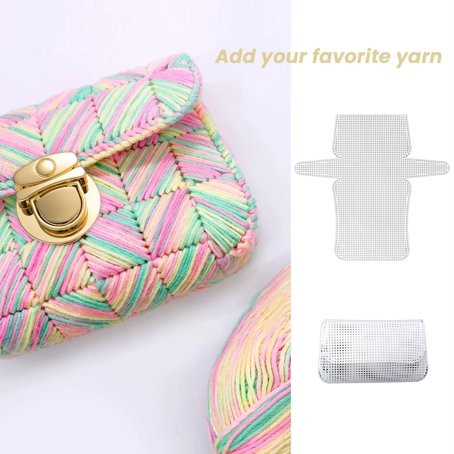 Wzttdm DIY Knitting Crochet Bags Kit, 8.7x4.9 Inch Blank Needlepoint Canvas Sheets, Mesh Plastic Canvas Bag Kit for Handmade Bag Making Acrylic Yarn Crafting Projects
