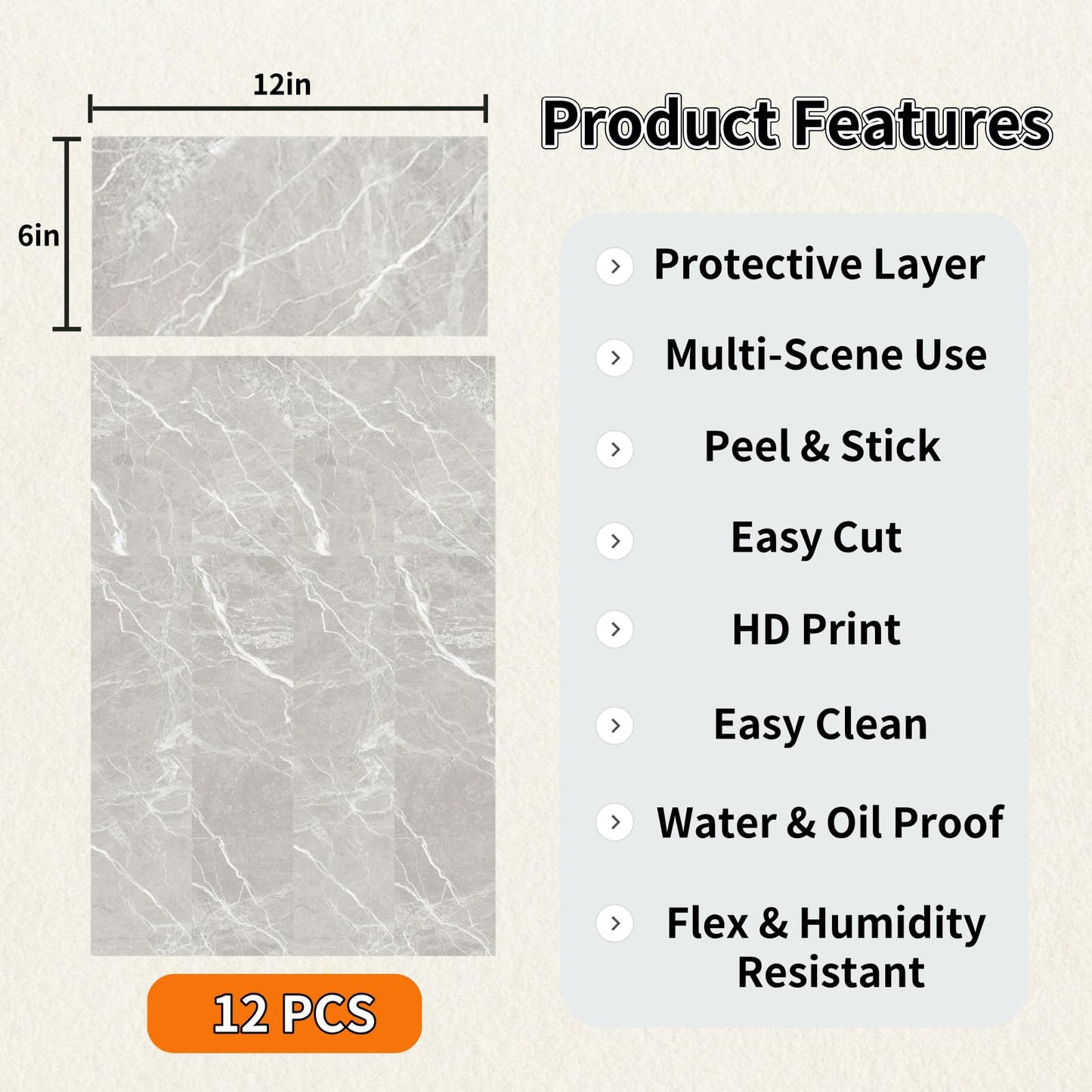PVC Peel and Stick Tile Decals Decorative Minimalist Tile Stickers 12 Pieces Indoor Wall Decoration for Kitchen Laundry Room Bathroom Camper (Style C)