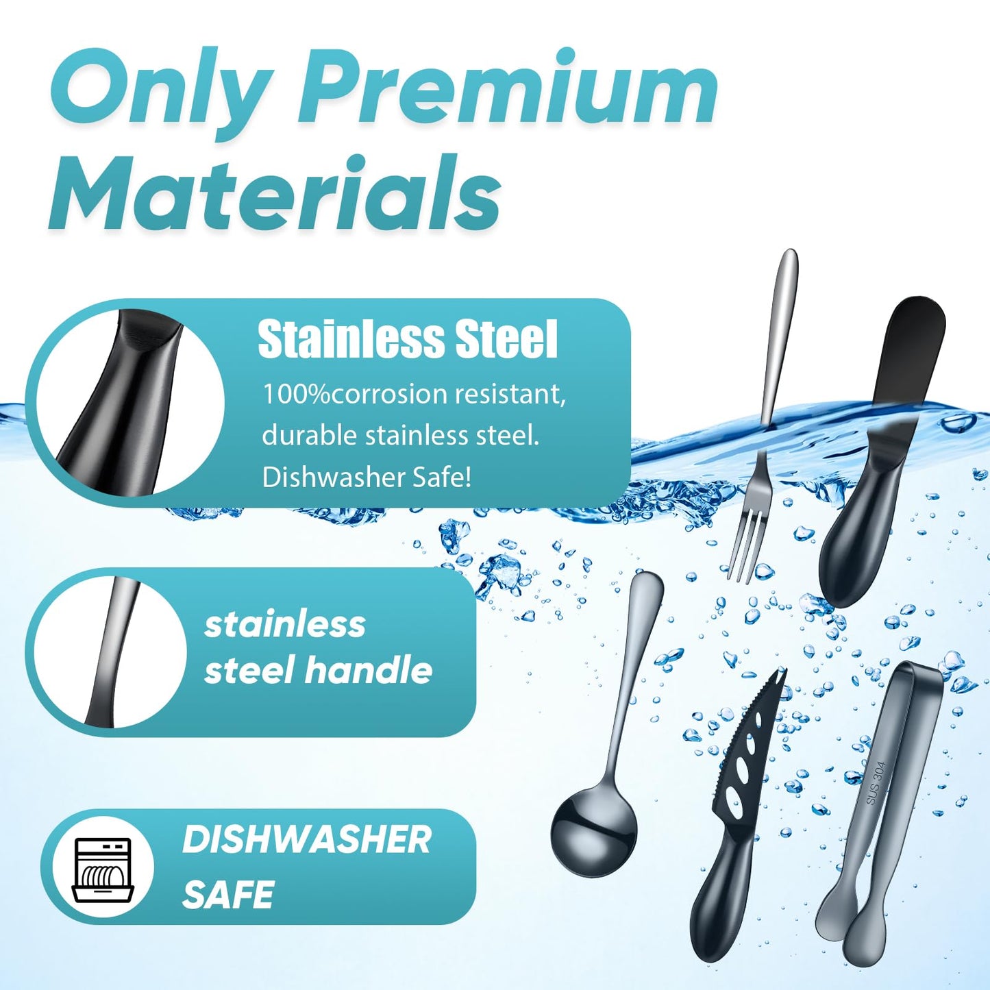 Patelai Charcuterie Board Accessories Cheese Spreader Knife Set Charcuterie Utensils Butter Knife Stainless Steel Mini Serving Tongs Spoons Appetizer Forks for Pastry(Black,18 Pieces)