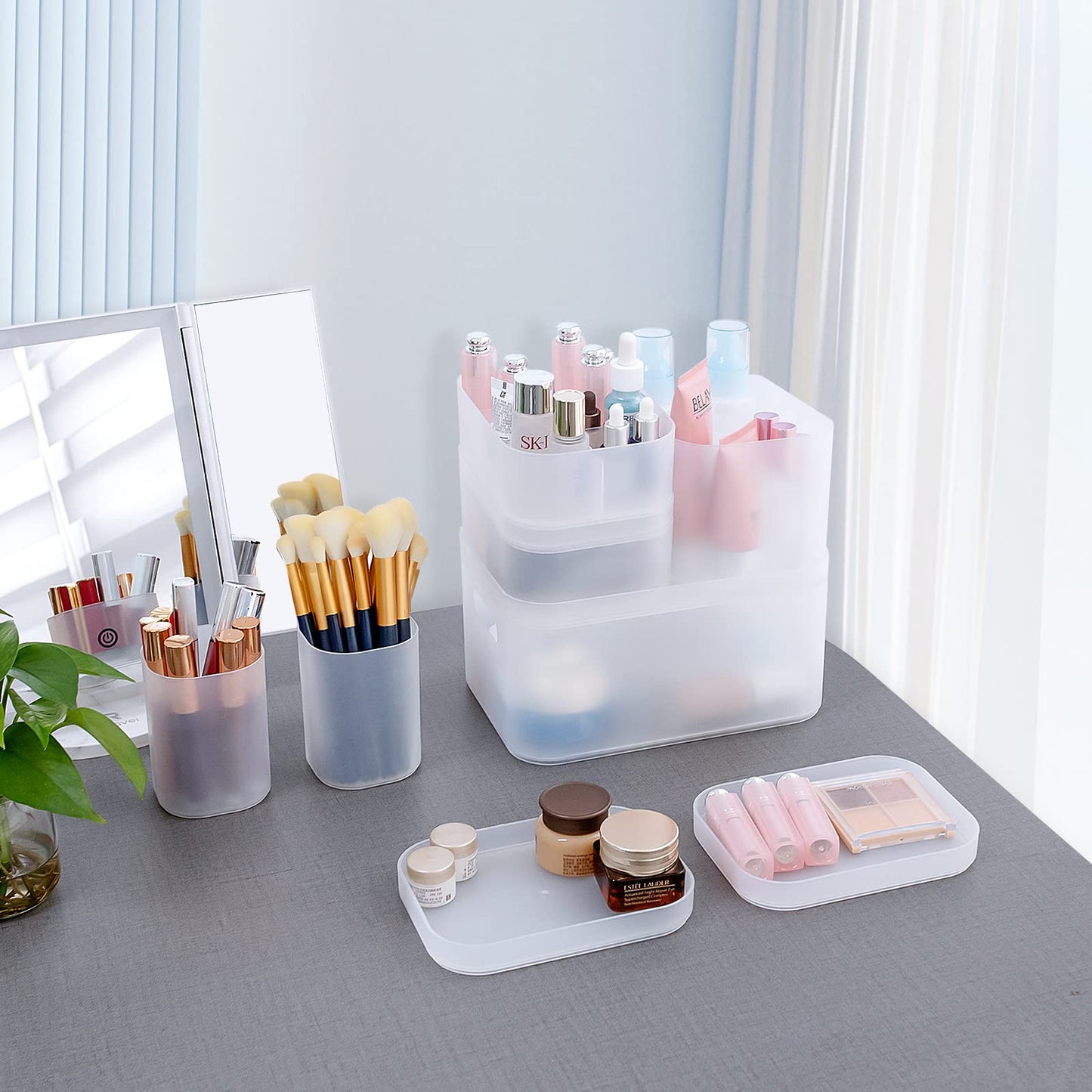 OCHEAL Makeup Organizer Case Set: Stackable Clear Vanity Storage - Multi-size Holder for Makeup, Jewelry, Toiletries